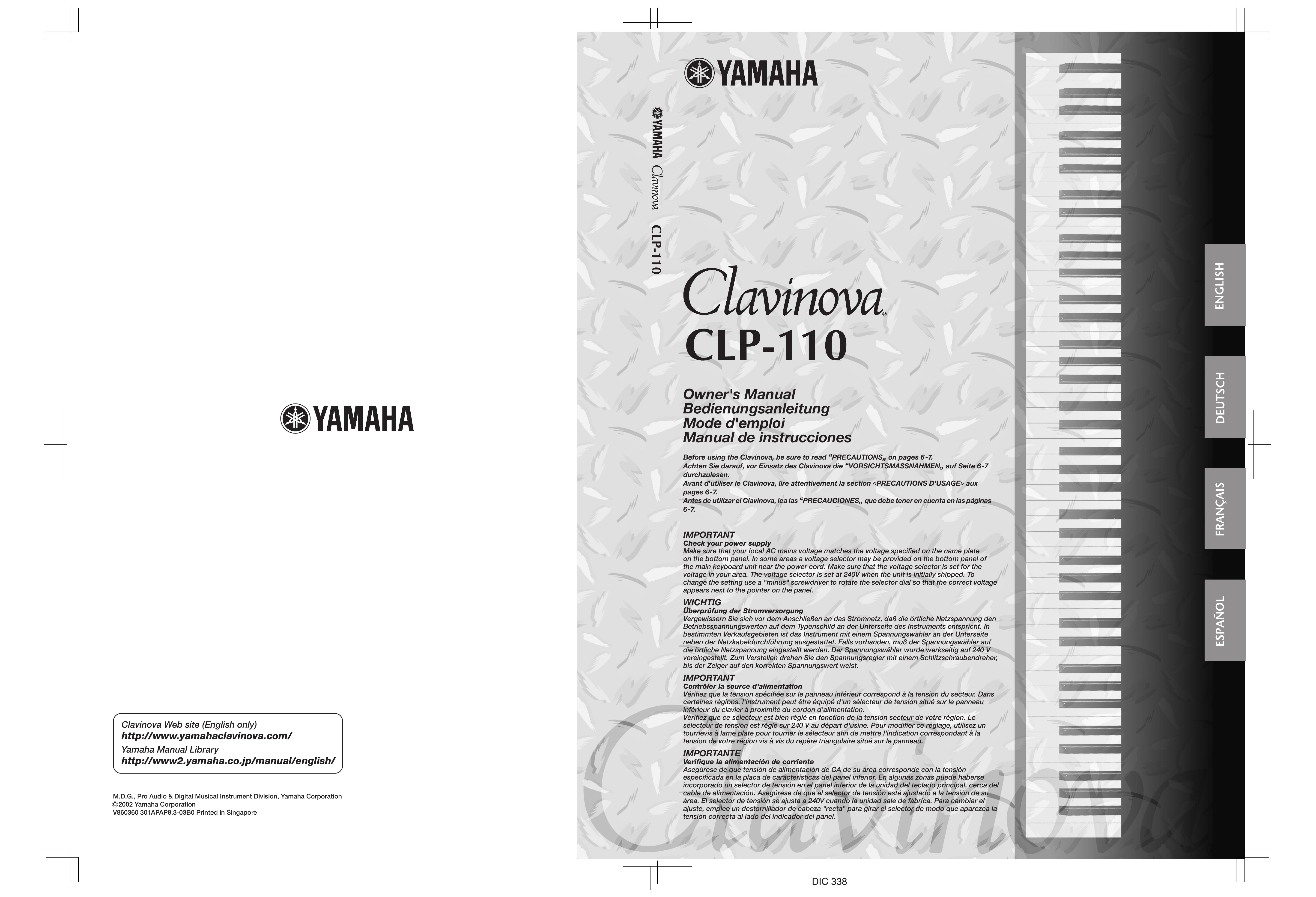 Yamaha CLP-110 Electronic Keyboard User Manual