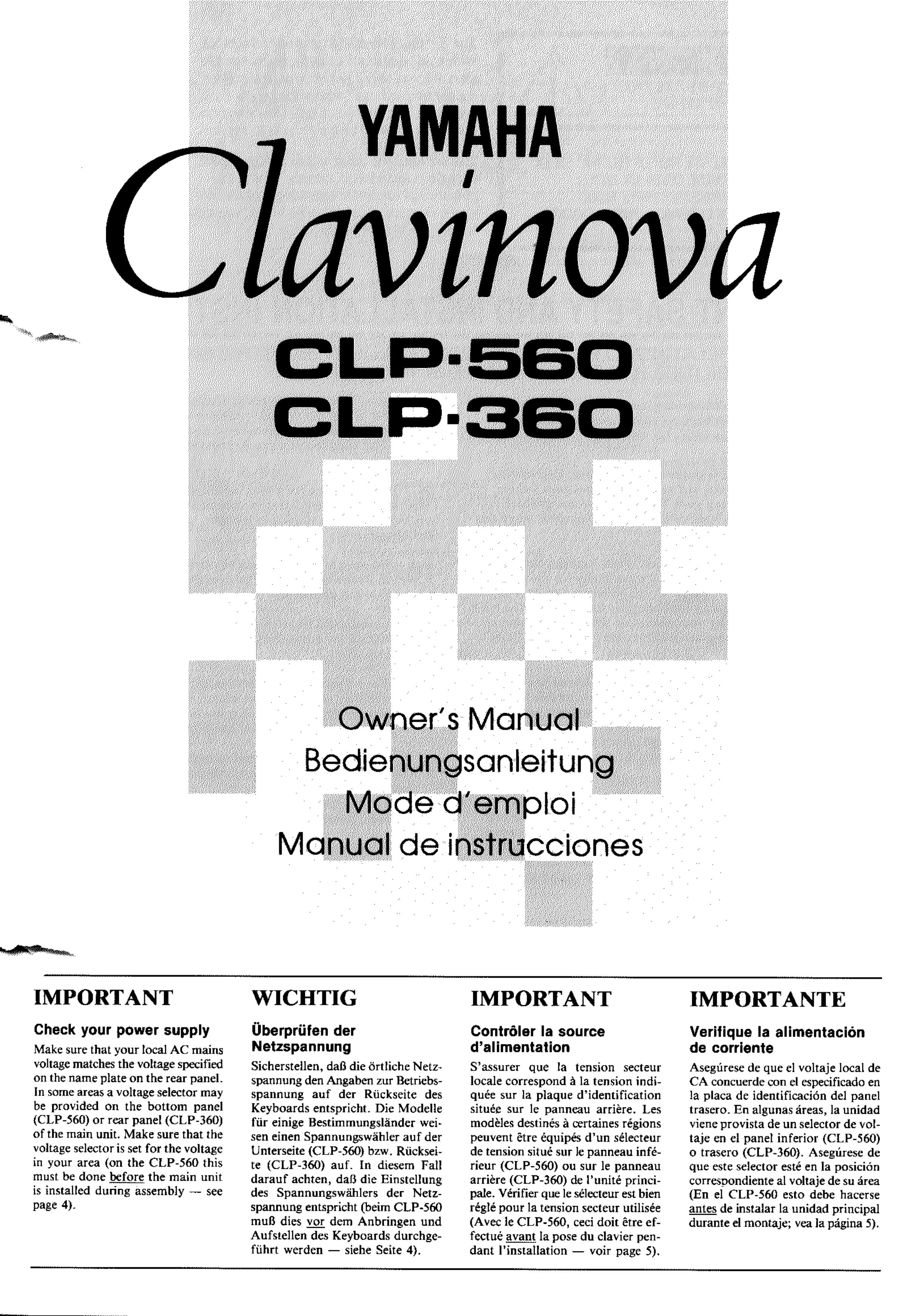 Yamaha CLP-360 Electronic Keyboard User Manual