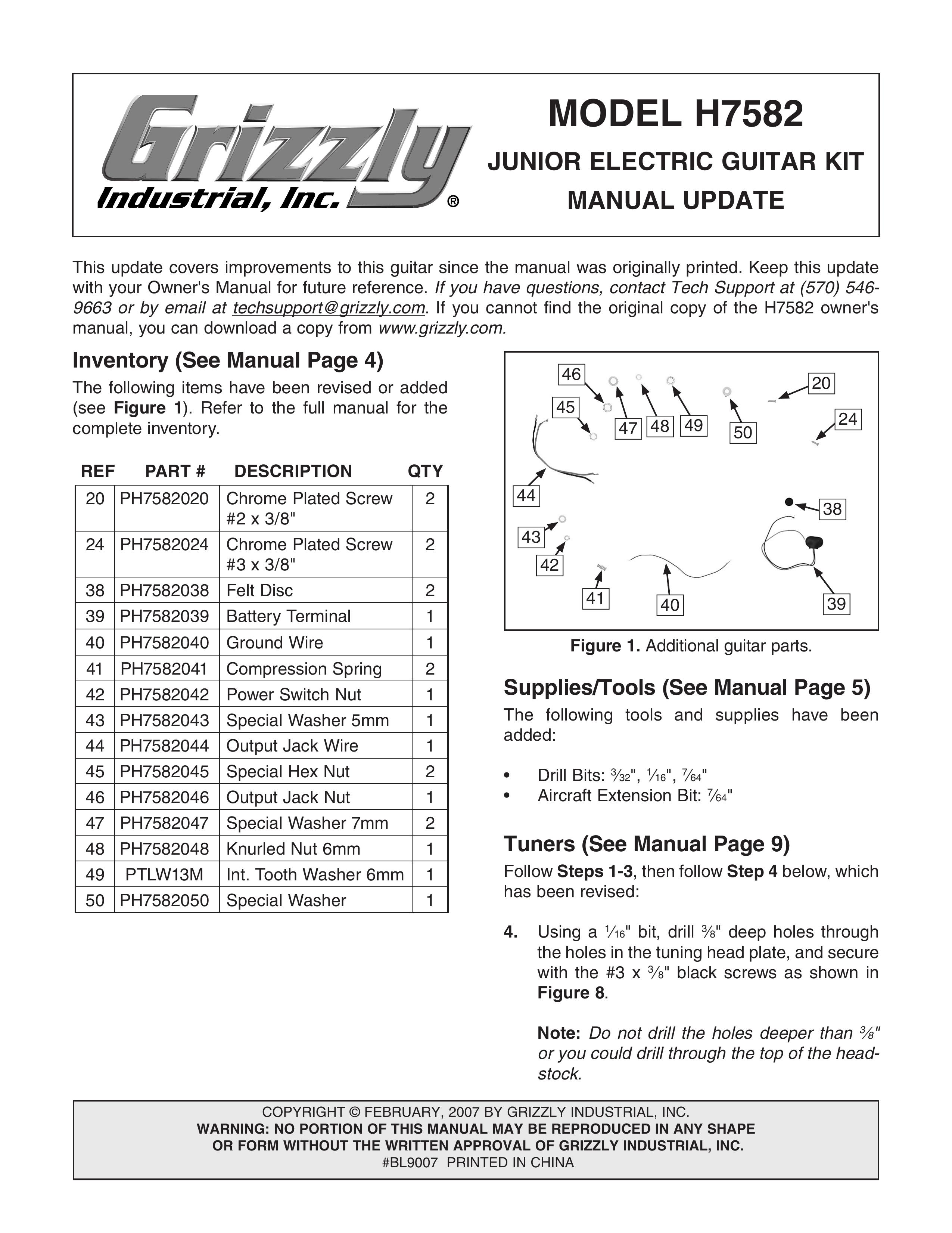 Grizzly H7582 Guitar User Manual