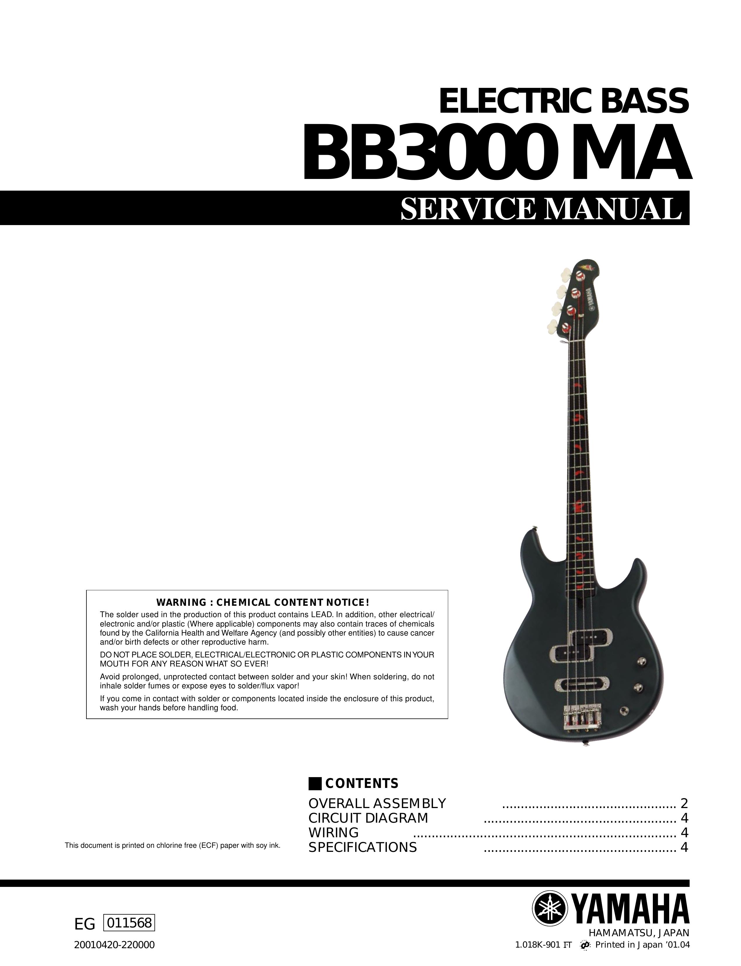 Yamaha BB3000 MA Guitar User Manual