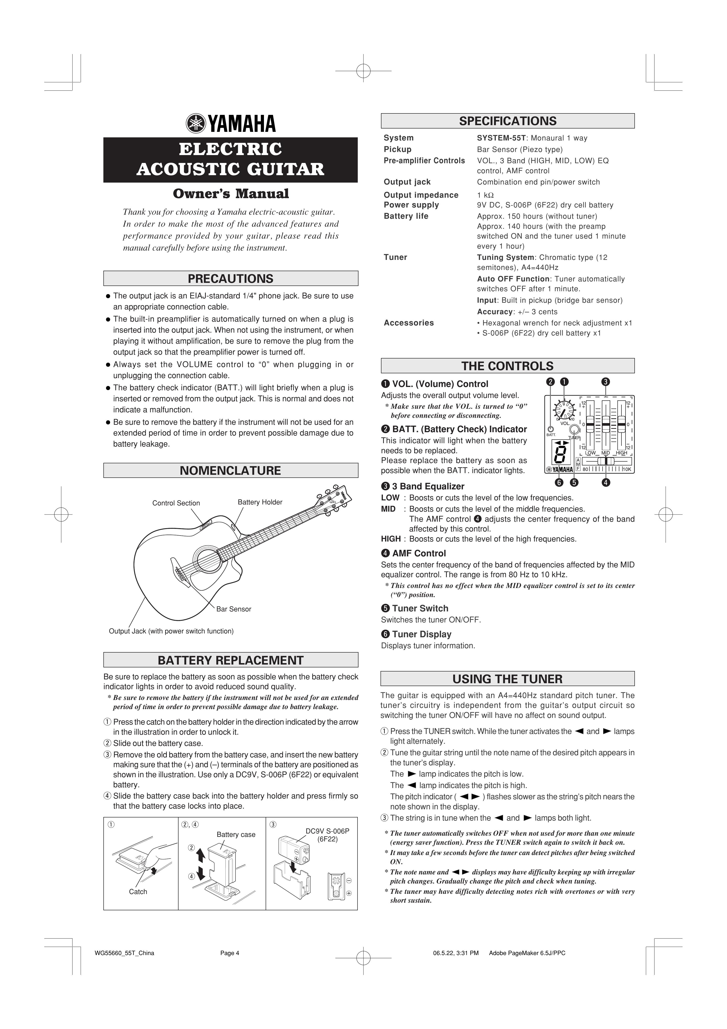 Yamaha Electric Accoustic Guitar Guitar User Manual