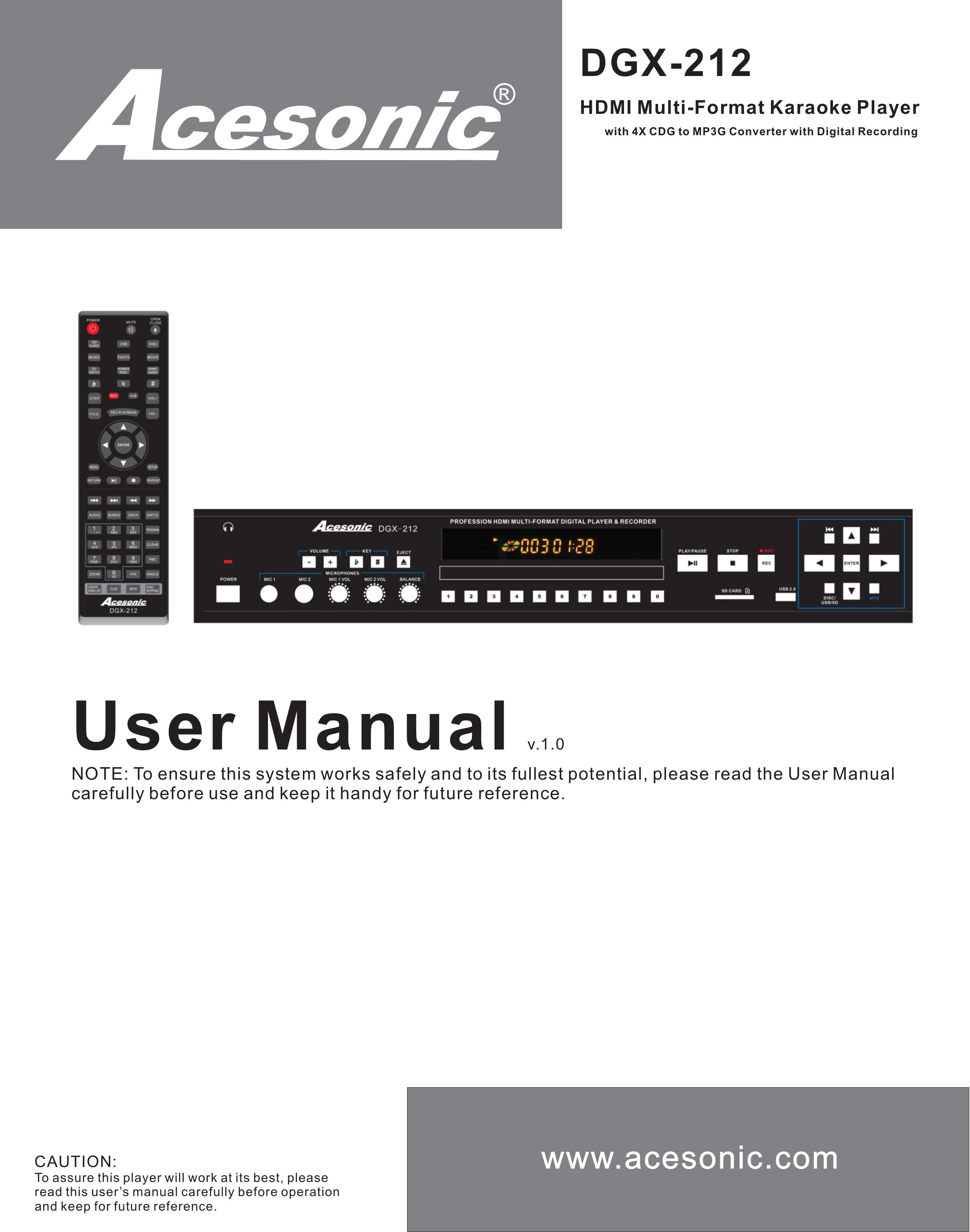 Acesonic DGX-212 Karaoke Machine User Manual
