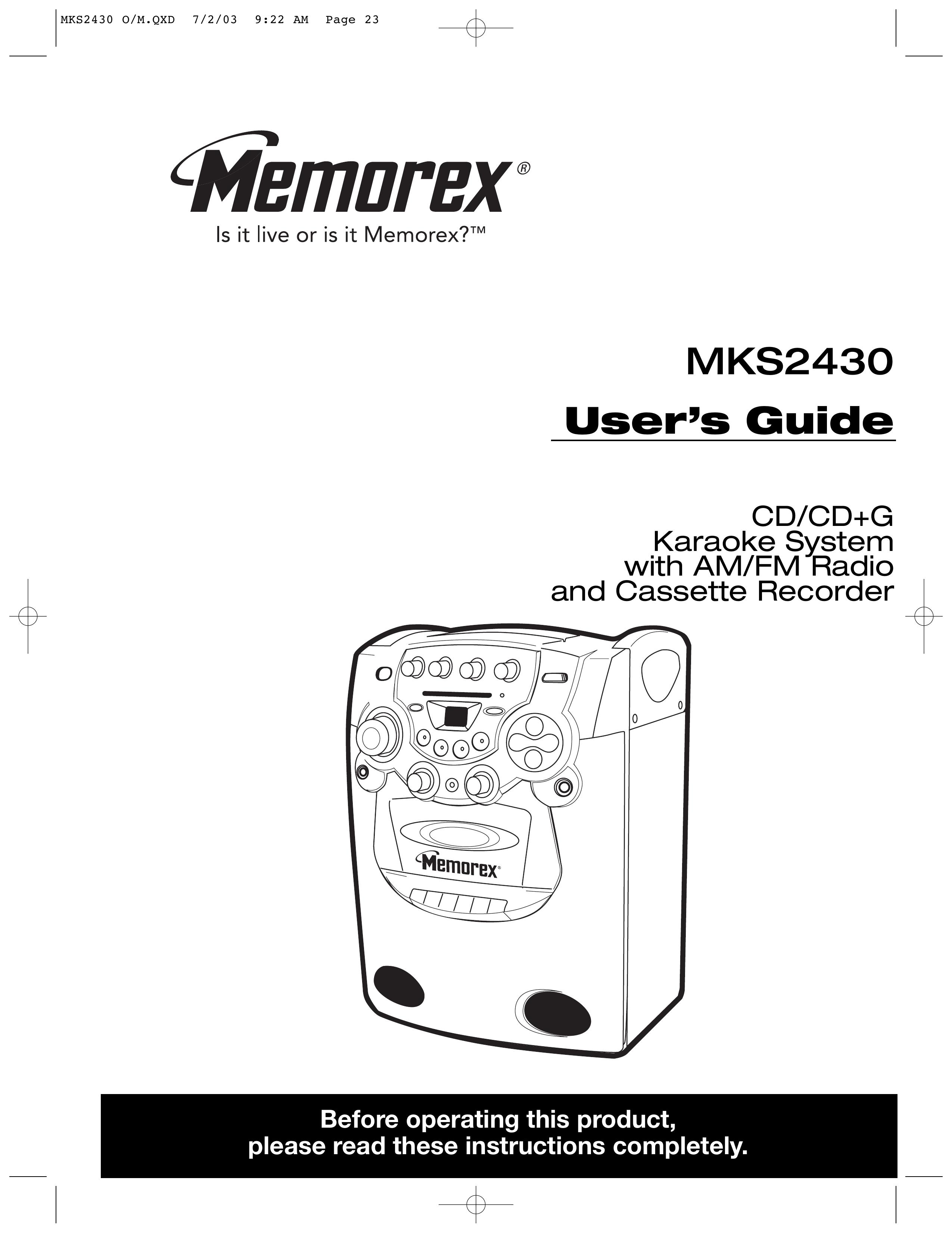 Memorex MKS2430 Karaoke Machine User Manual