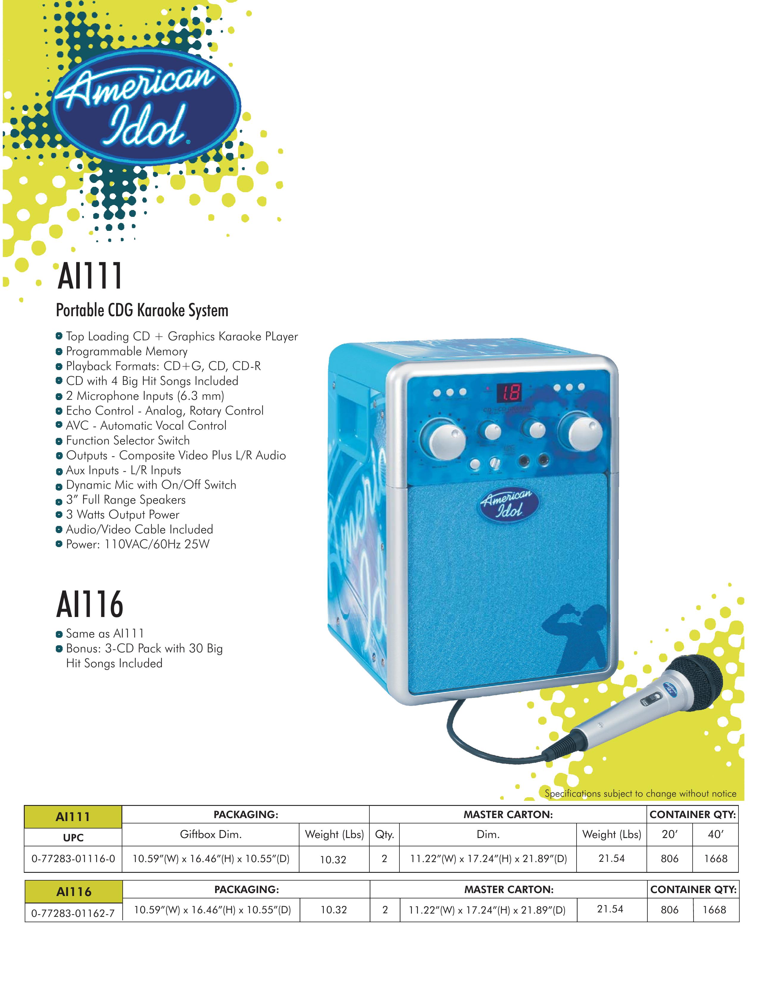 Spectra AI116 Karaoke Machine User Manual