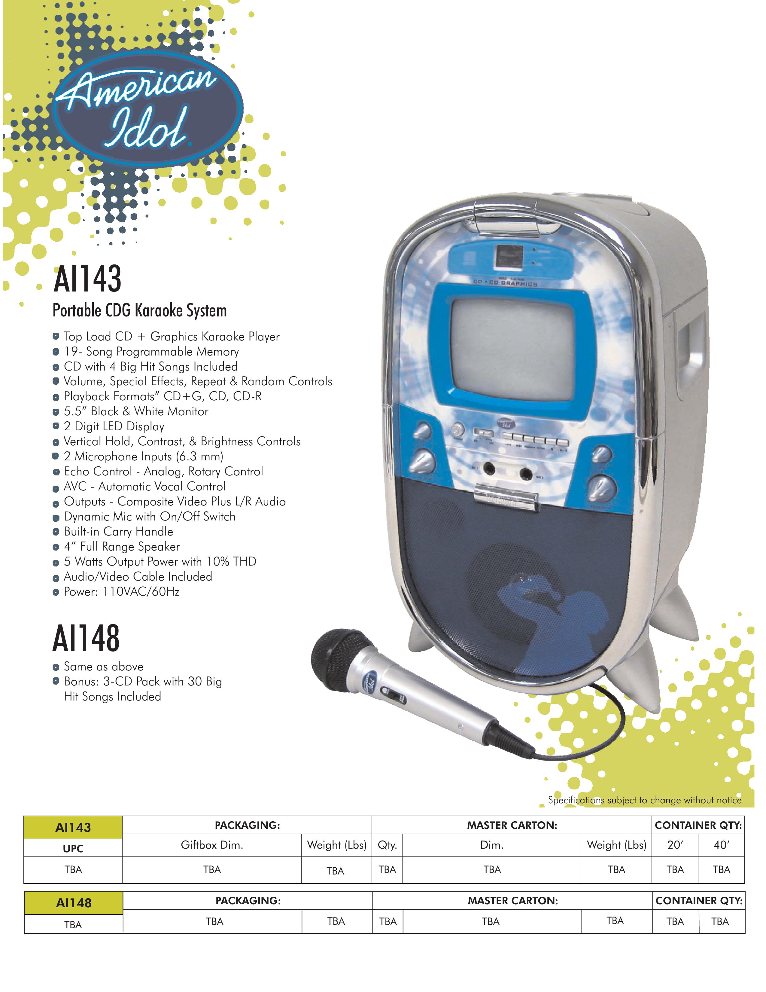 Spectra AI148 Karaoke Machine User Manual