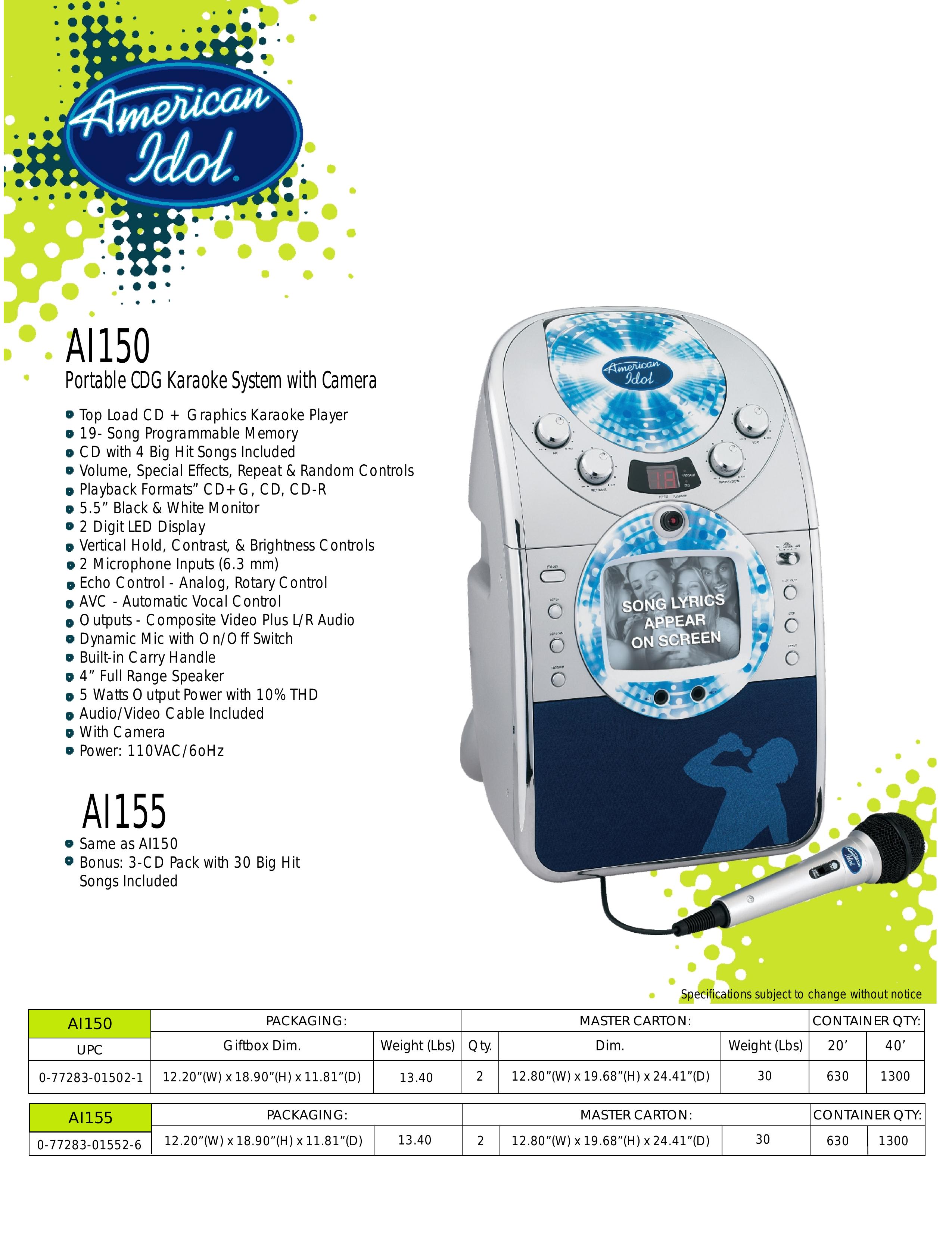 Spectra AI150 Karaoke Machine User Manual