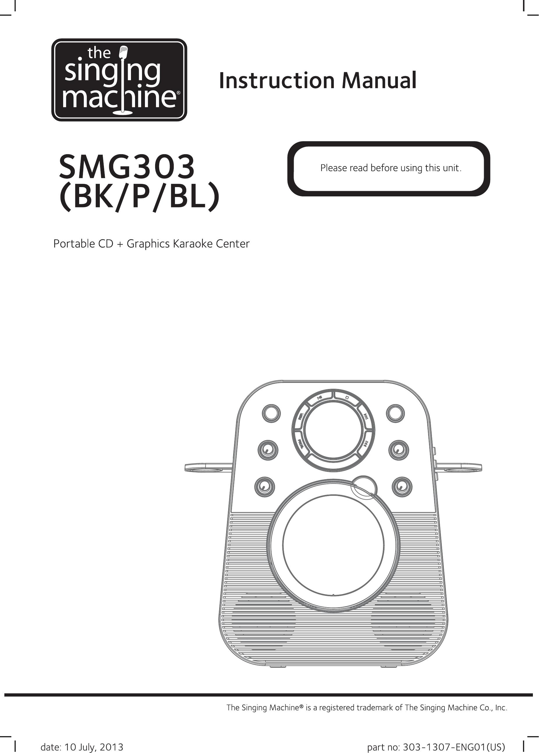 The Singing Machine 303-1307-ENG01(US) Karaoke Machine User Manual