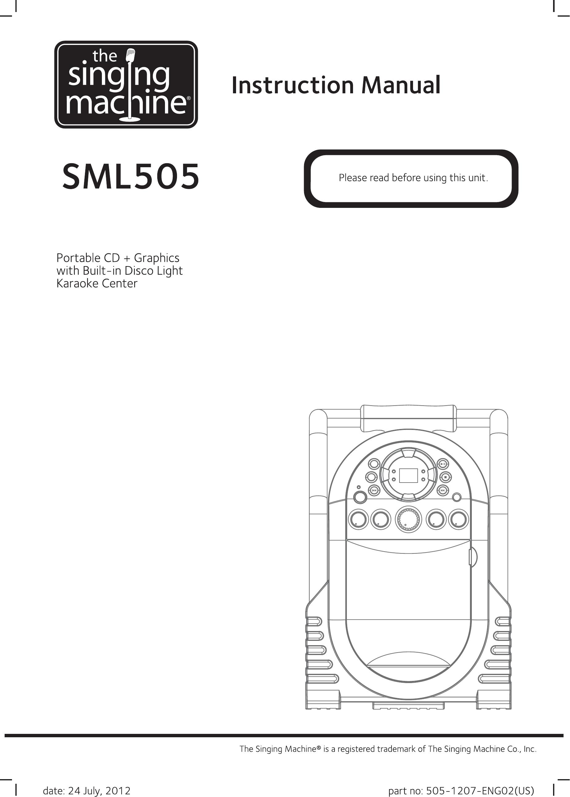 The Singing Machine SML505 Karaoke Machine User Manual