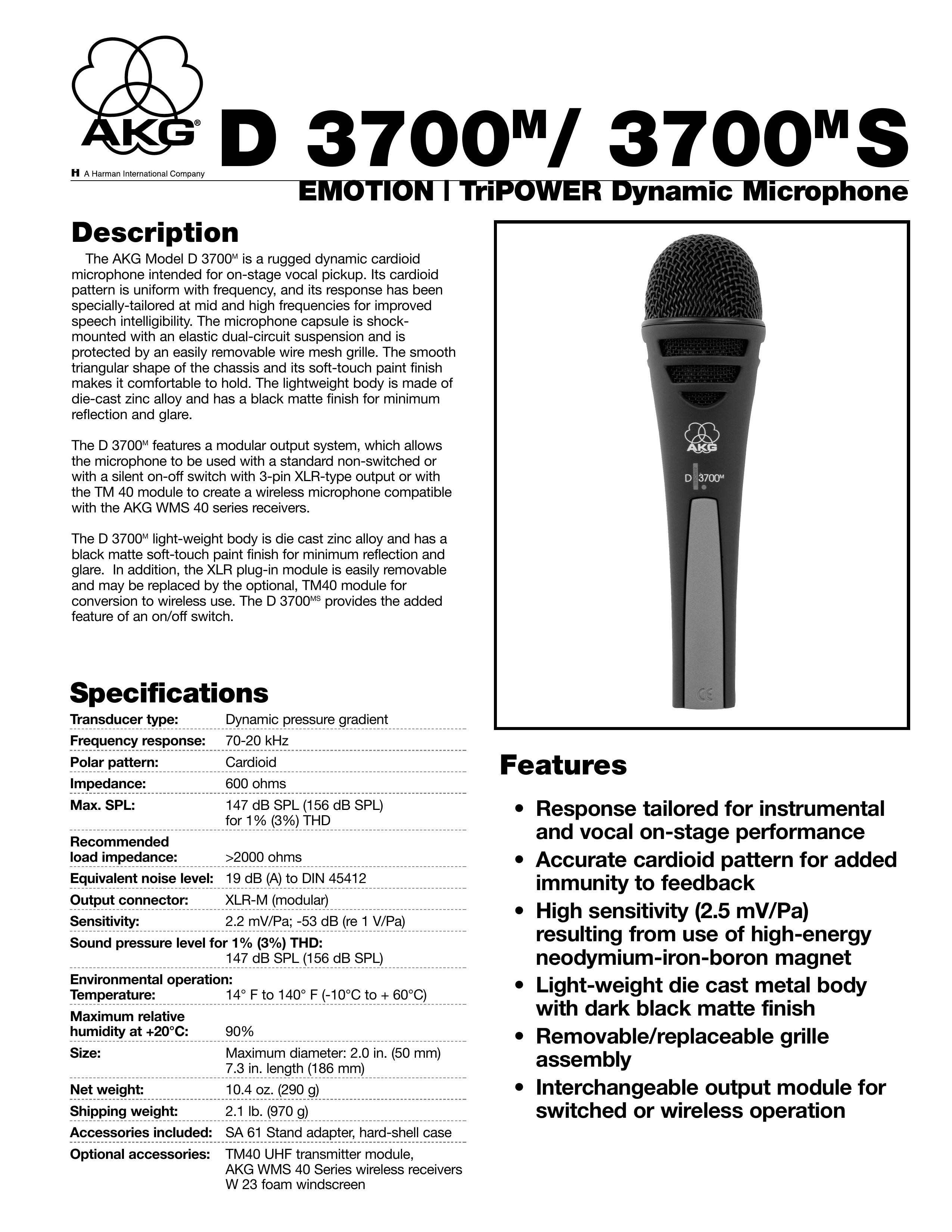 AKG Acoustics 3700S Microphone User Manual