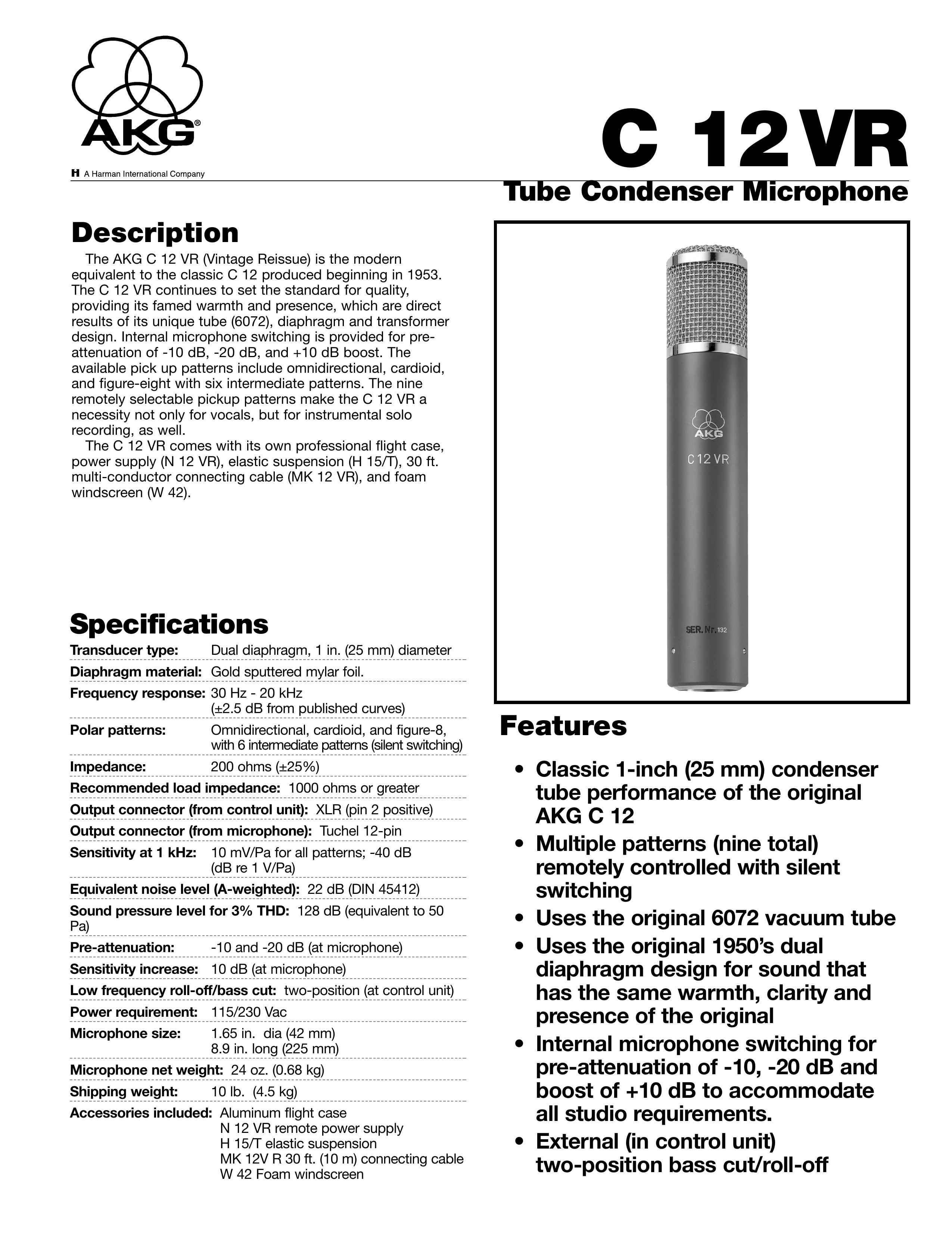 AKG Acoustics C 12VR Microphone User Manual