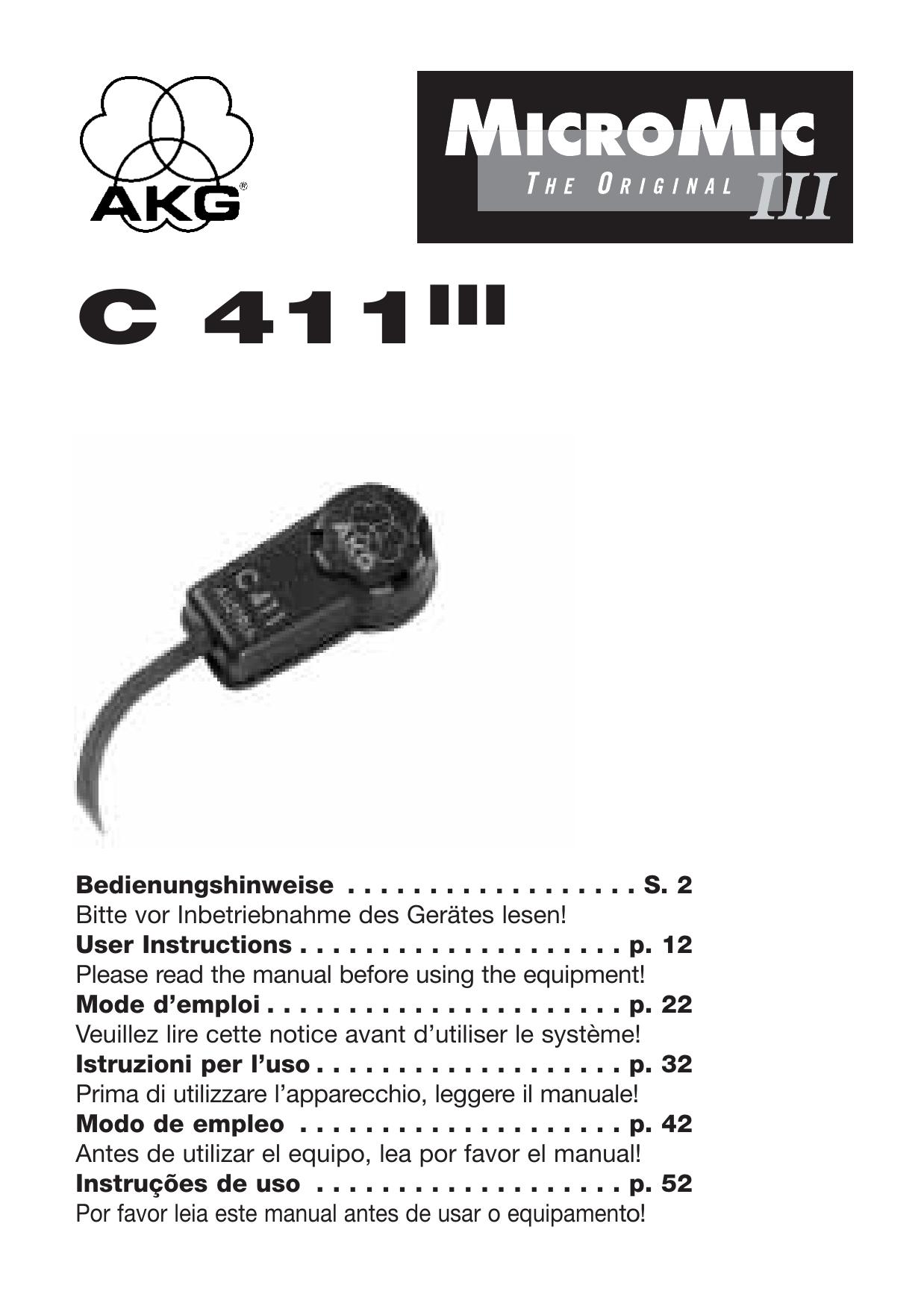 AKG Acoustics C 411 Microphone User Manual