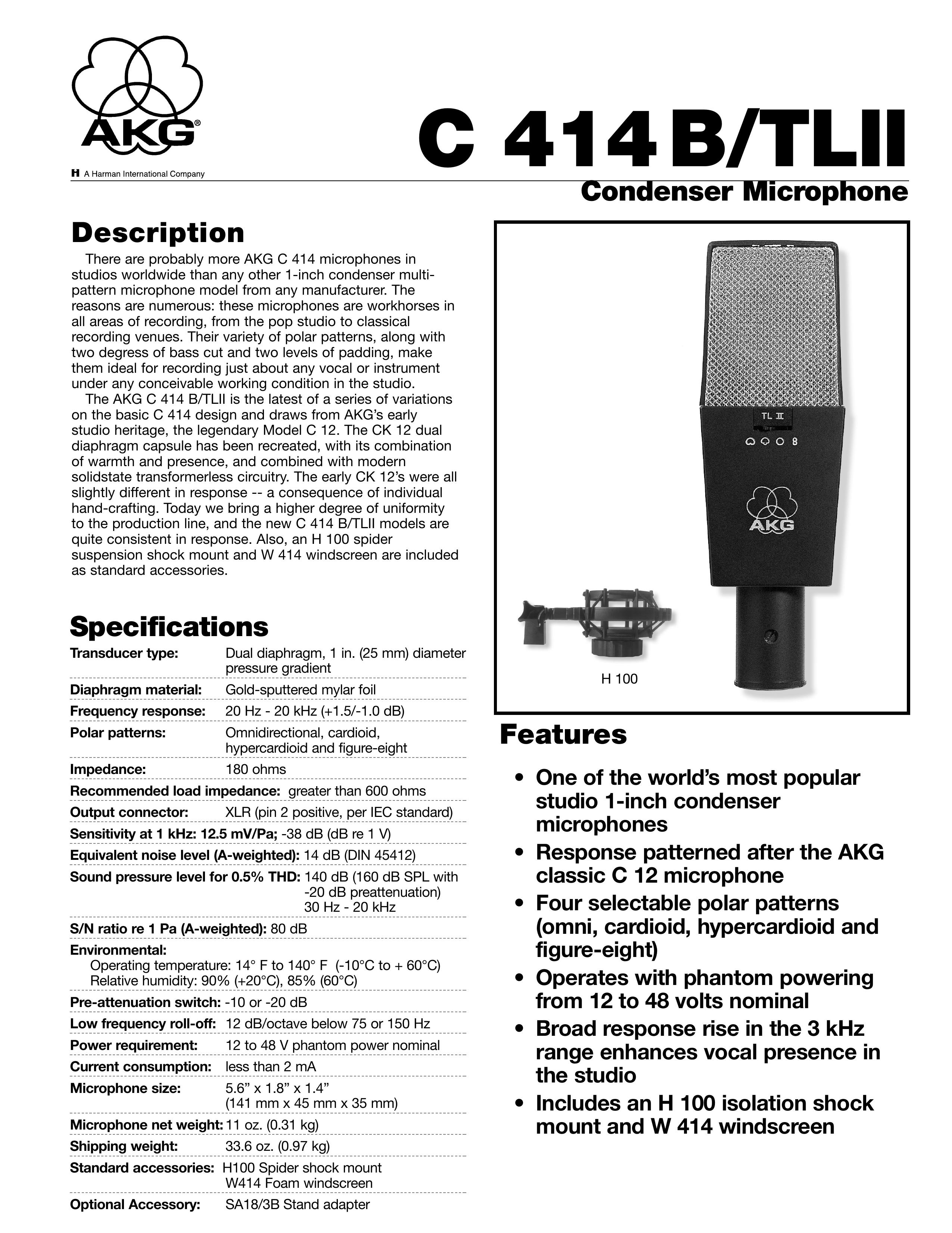 AKG Acoustics C 414B/TLII Microphone User Manual
