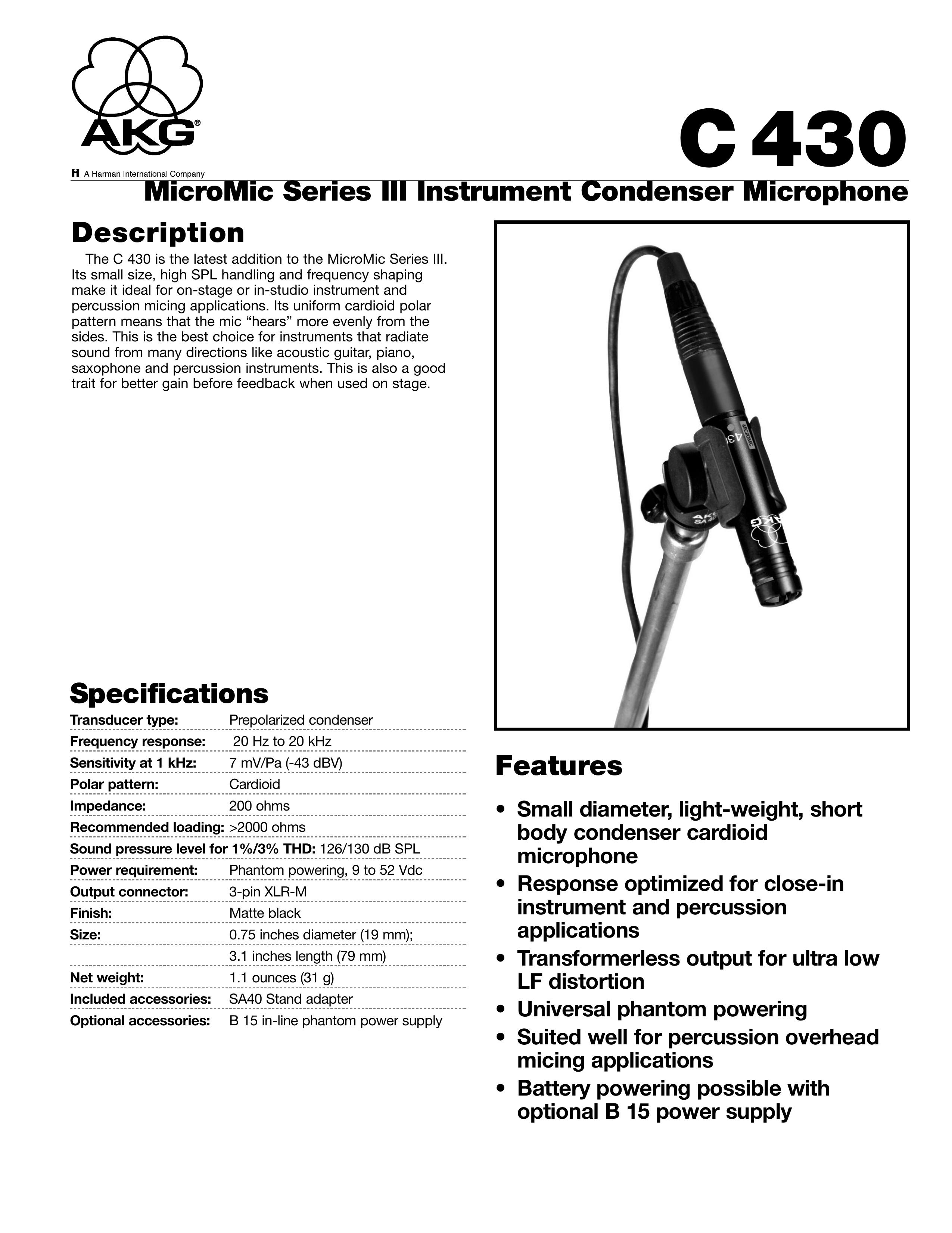 AKG Acoustics C 430 Microphone User Manual