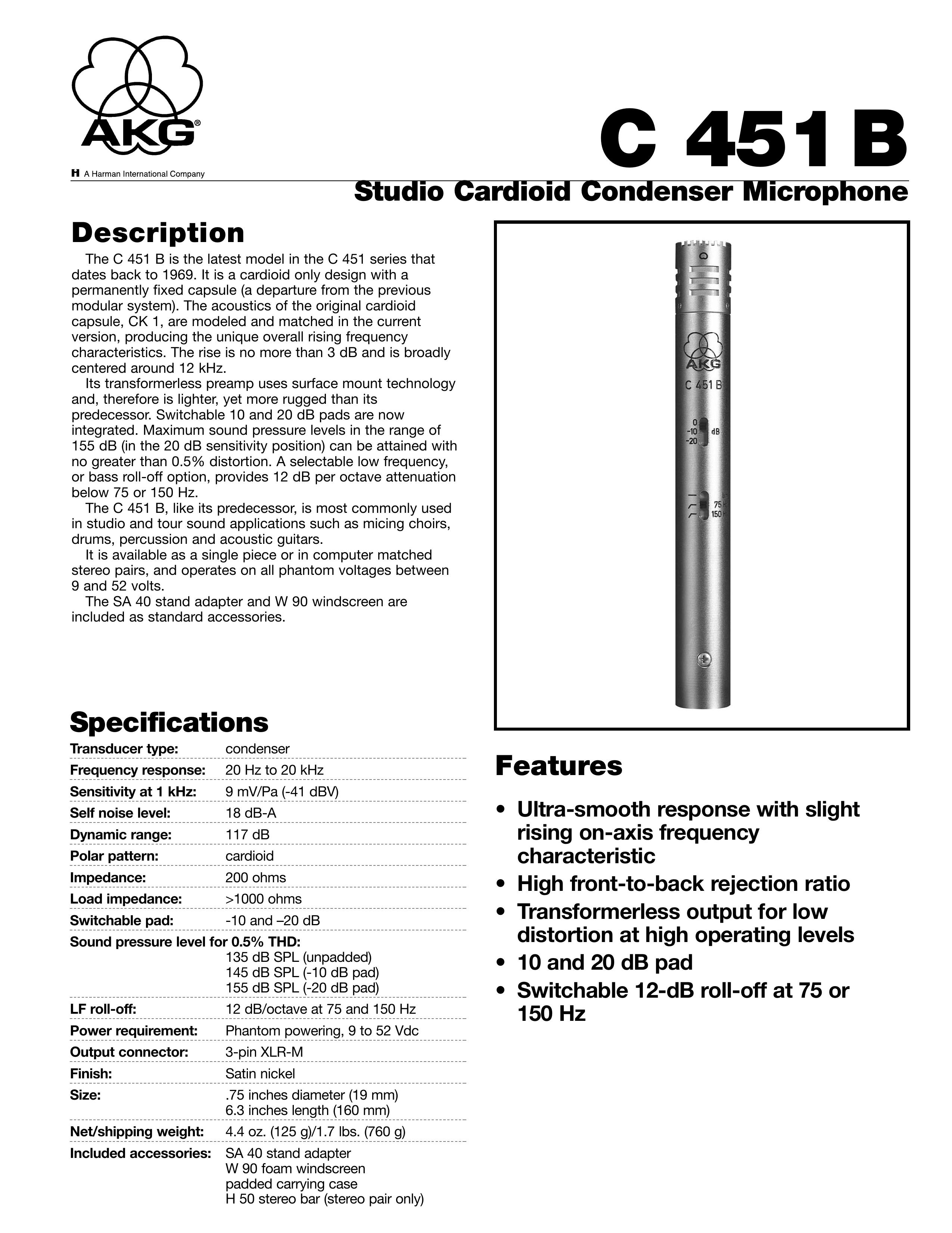 AKG Acoustics C 451B Microphone User Manual