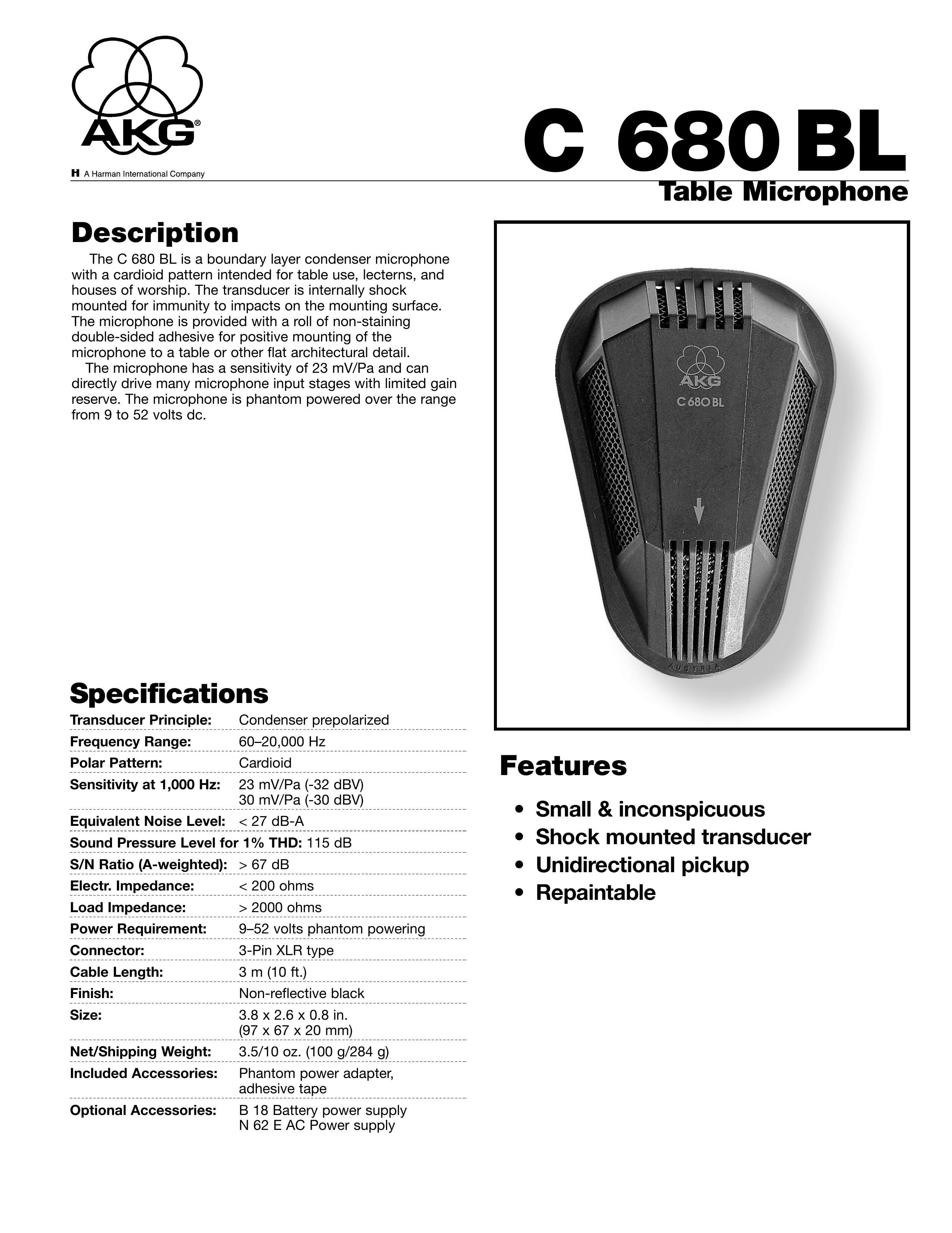 AKG Acoustics C680BL Microphone User Manual