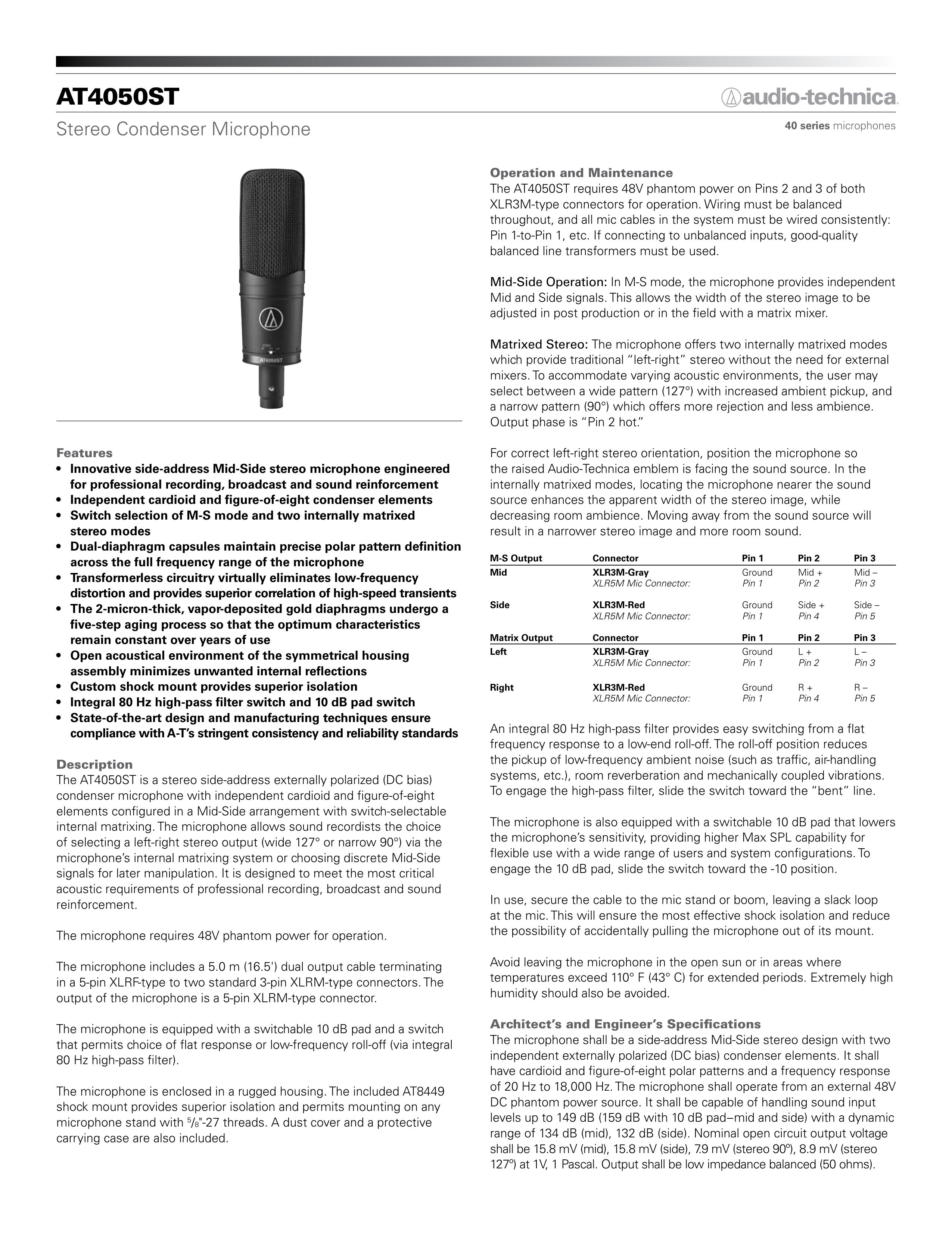 Audio-Technica AT4050ST Microphone User Manual