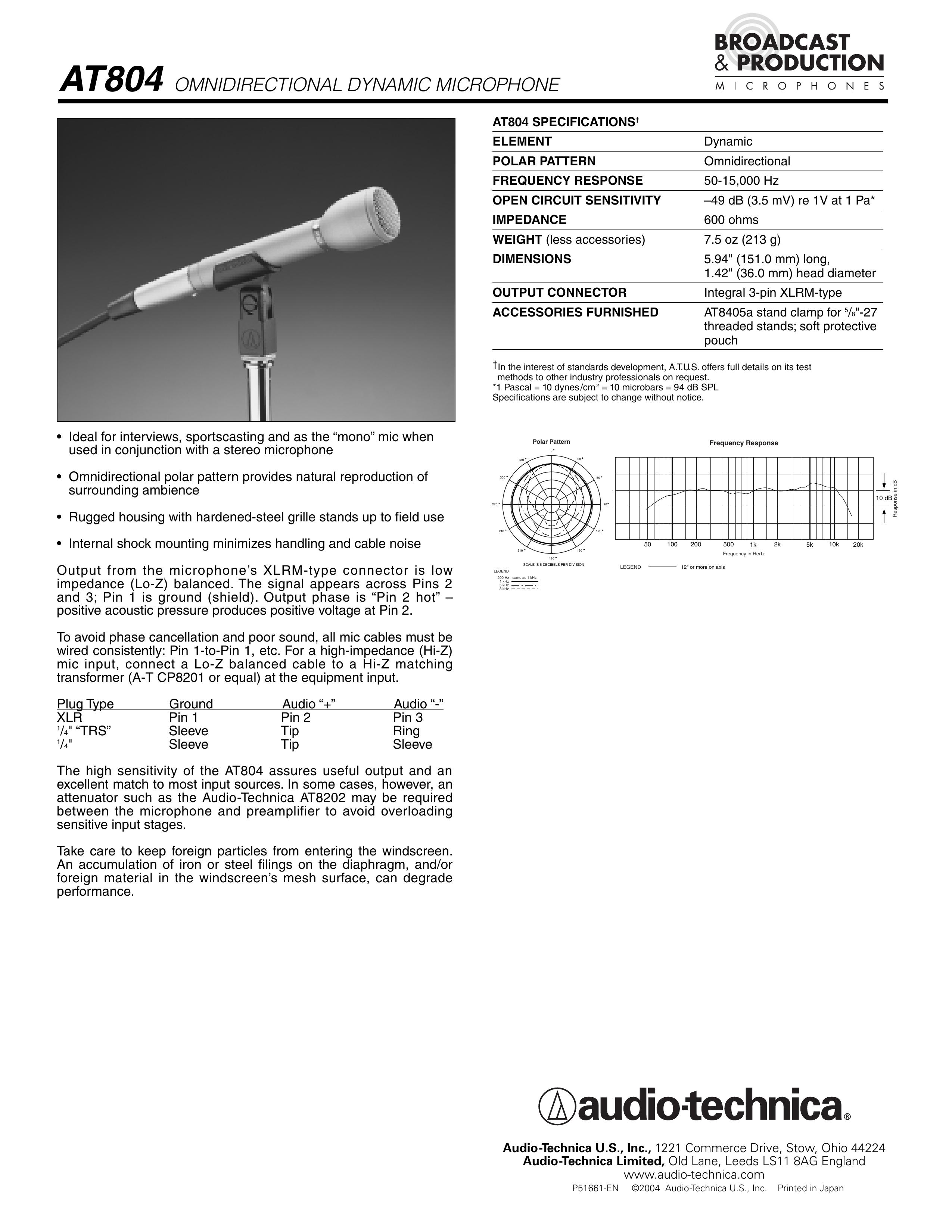 Audio-Technica AT804 Microphone User Manual