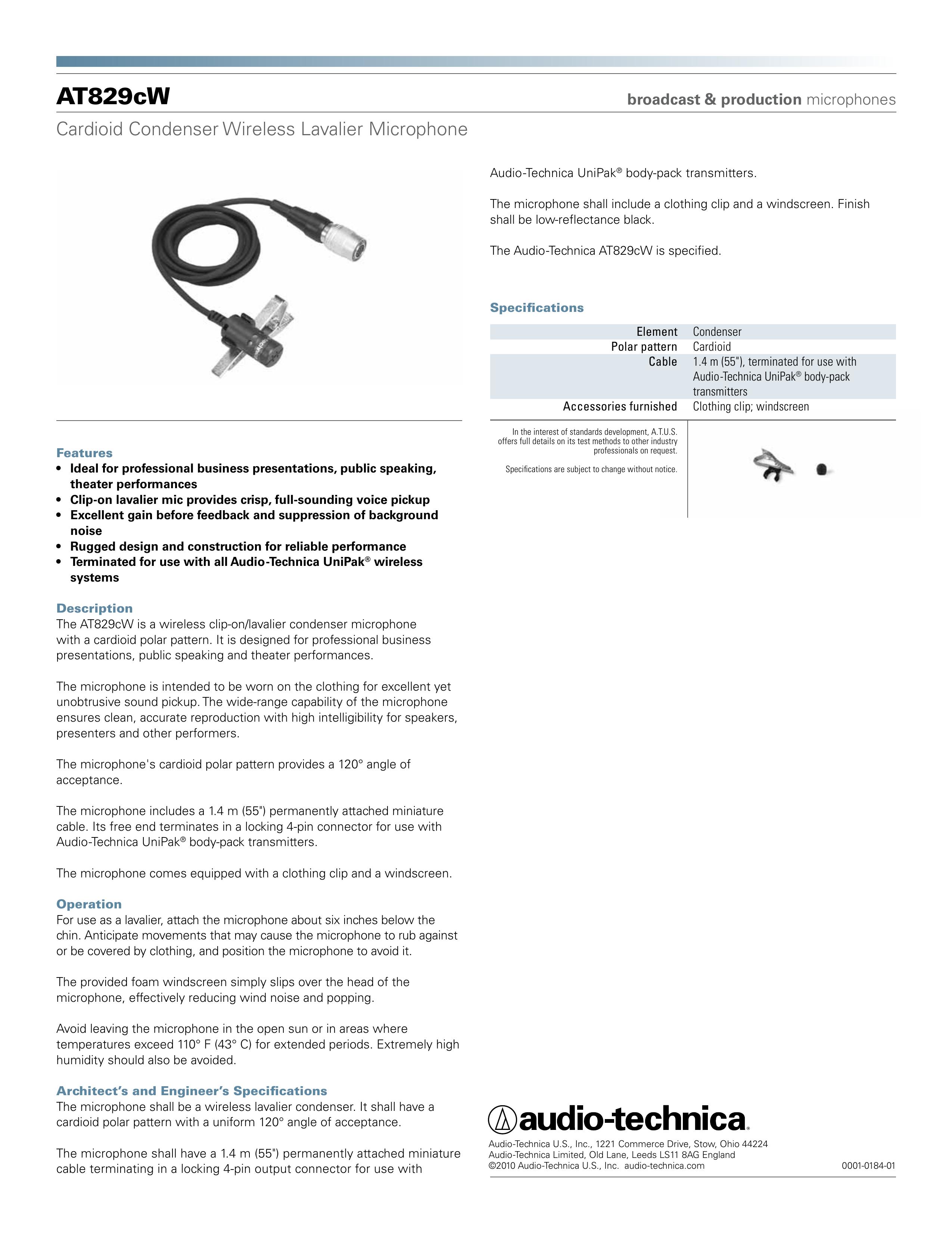 Audio-Technica AT829cW Microphone User Manual