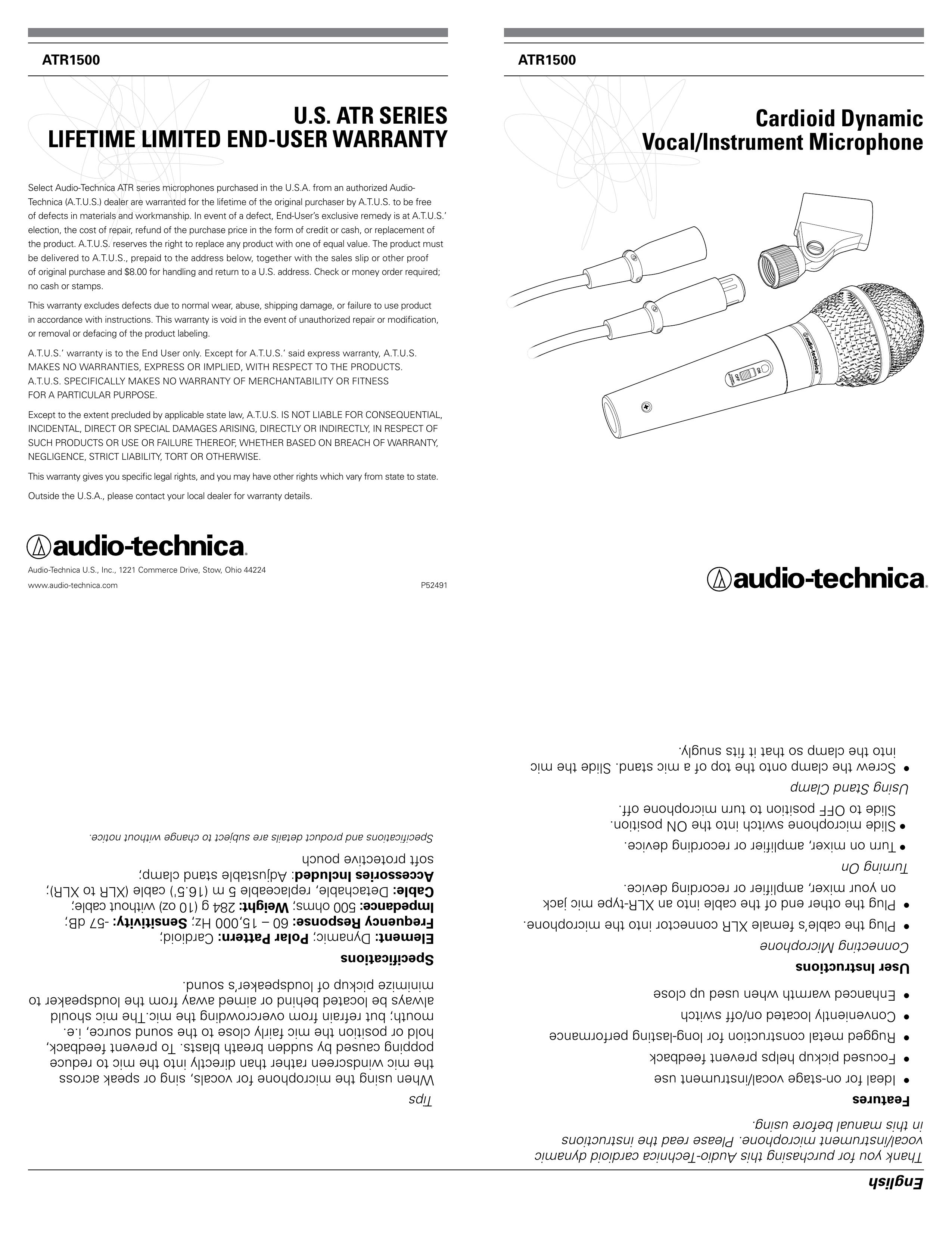 Audio-Technica ATR1500 Microphone User Manual