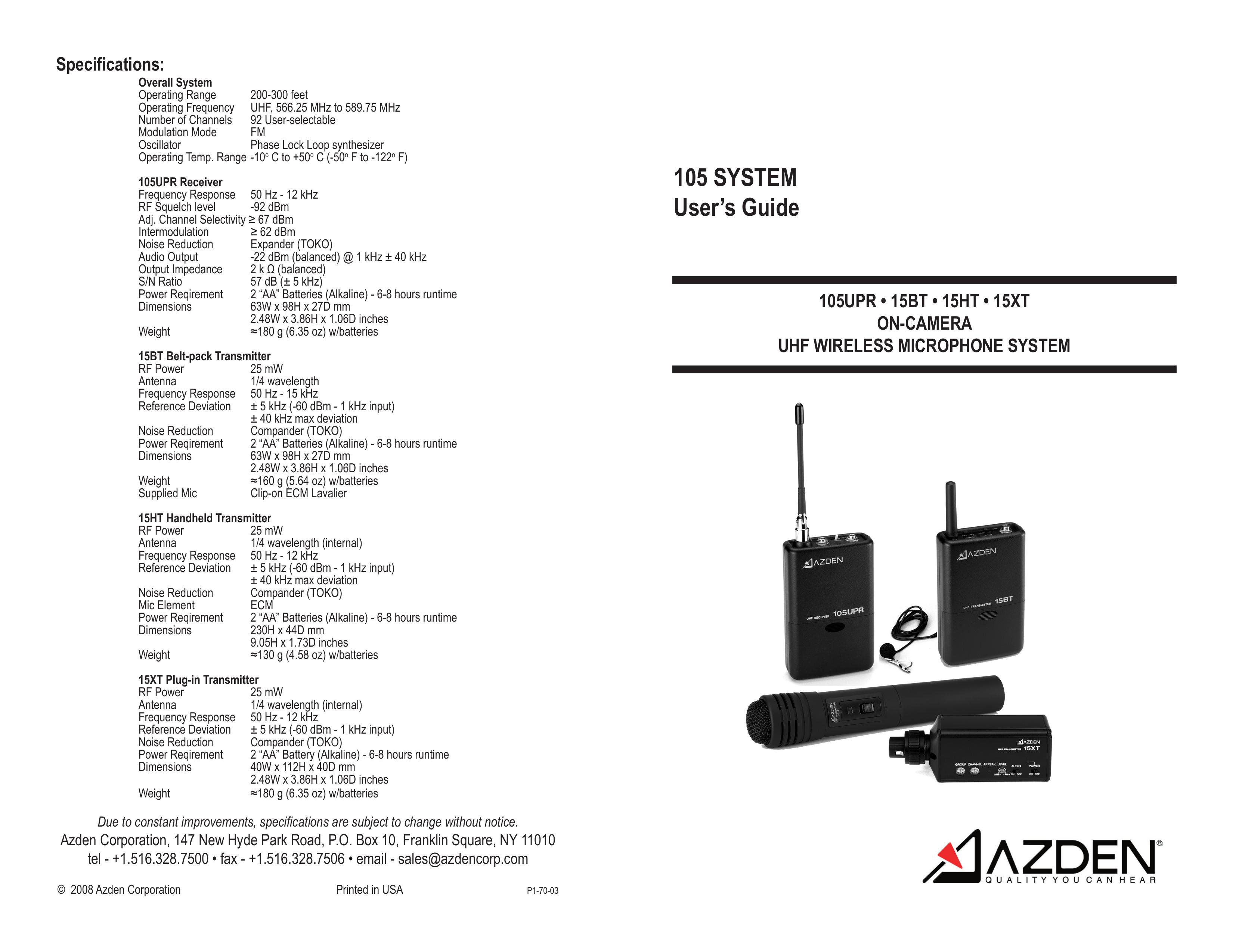 Azden 105ULH Microphone User Manual