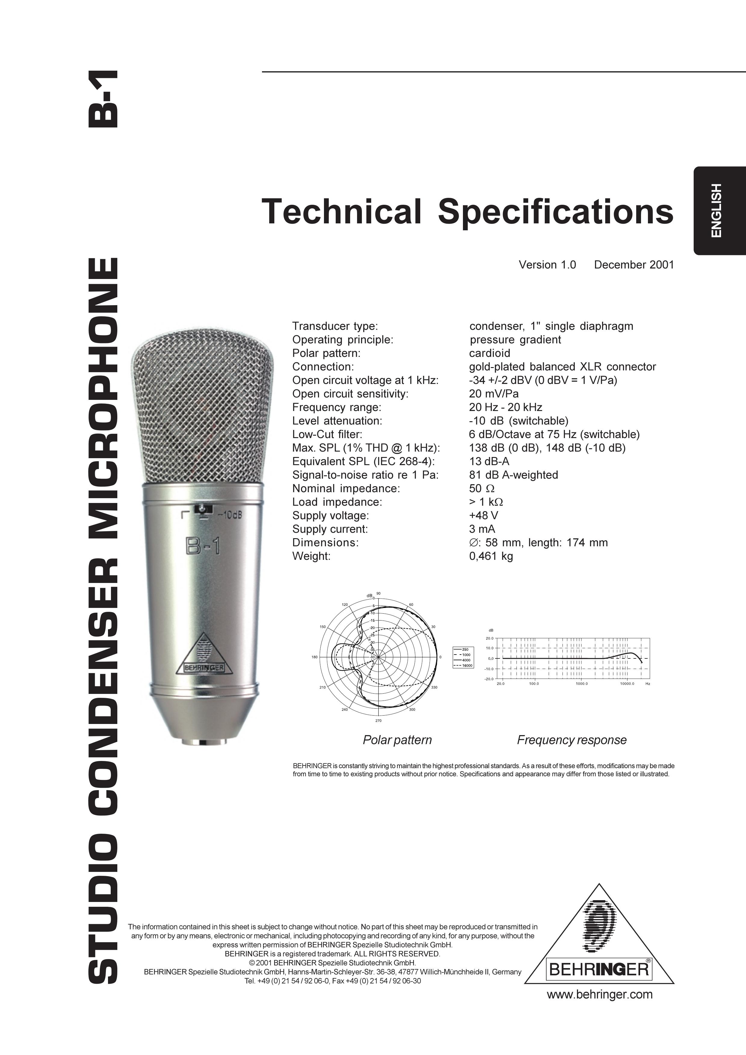 Behringer B-1 Microphone User Manual