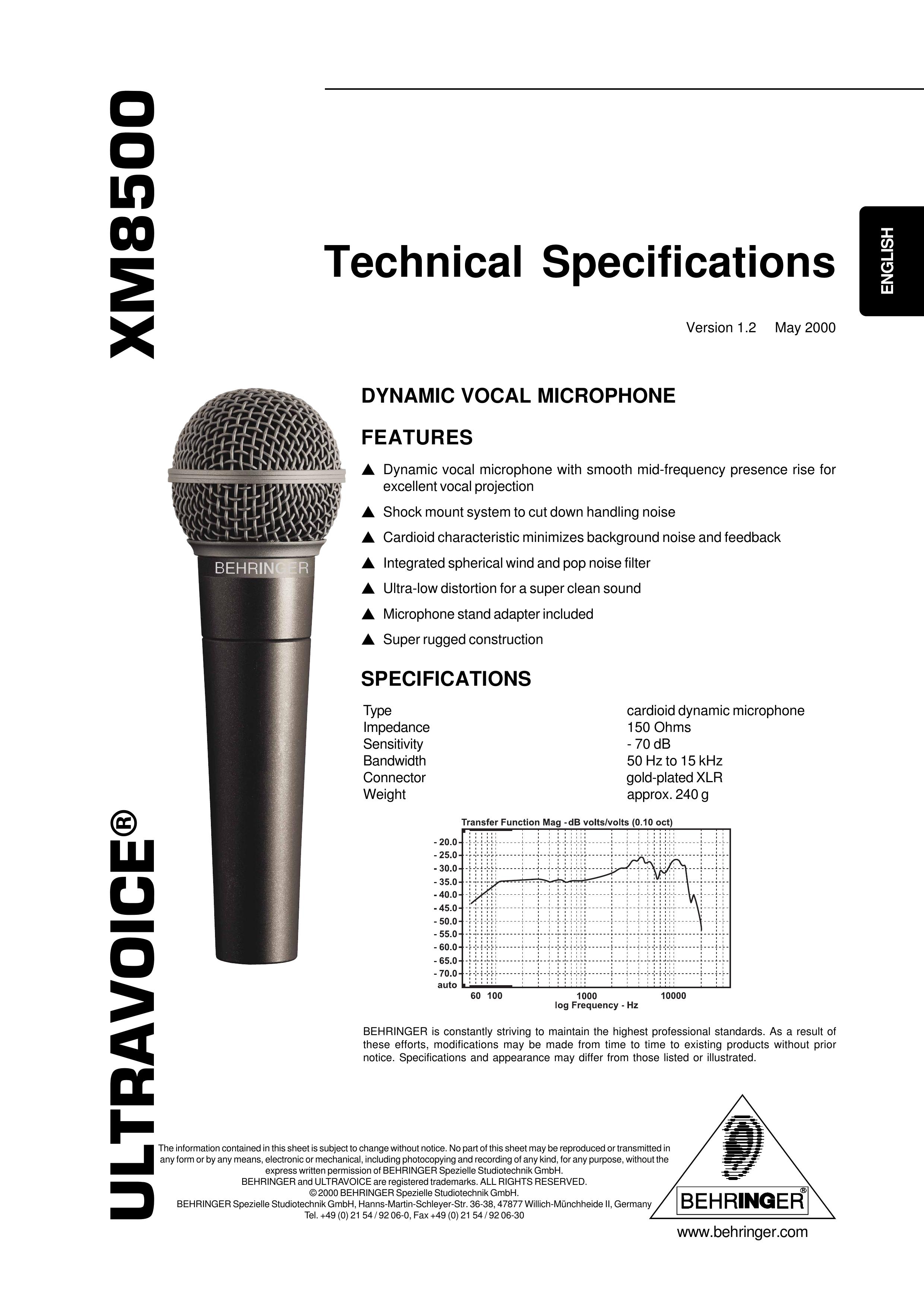 Behringer XM8500 Microphone User Manual