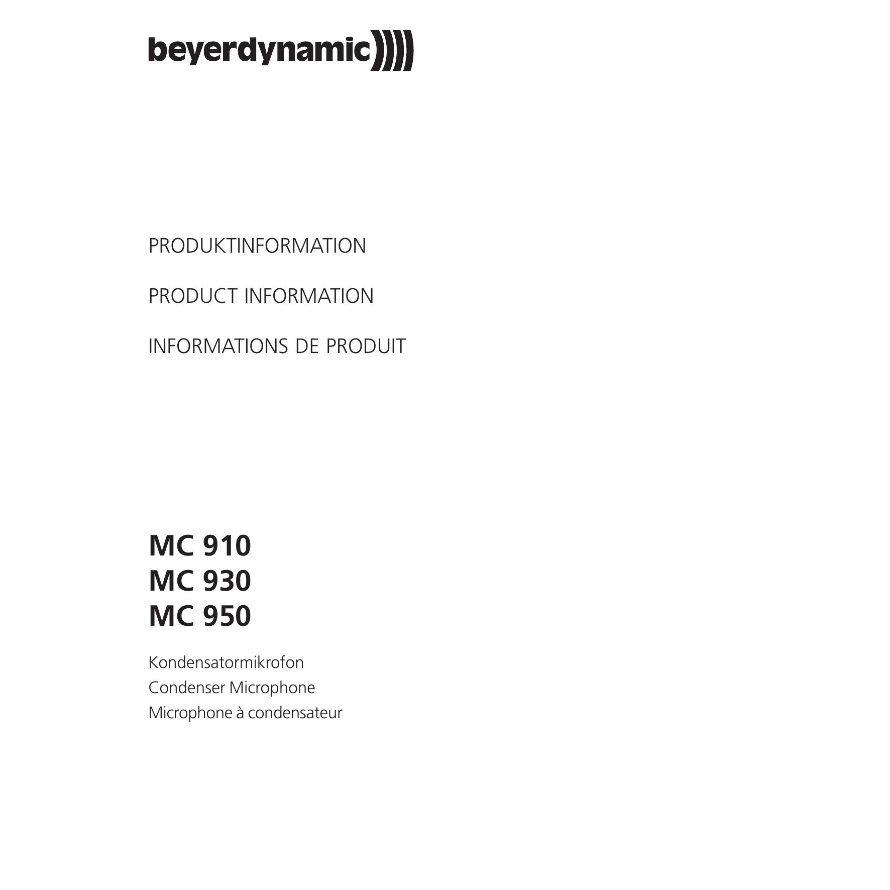 Beyerdynamic MC 950 Microphone User Manual