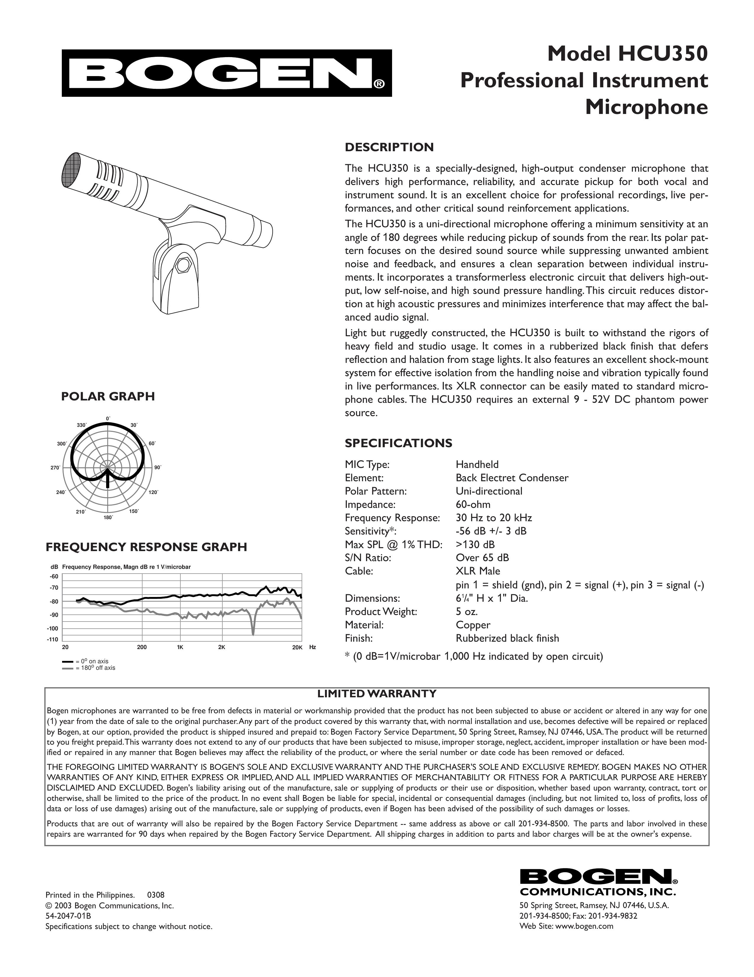 Bogen HCU350 Microphone User Manual