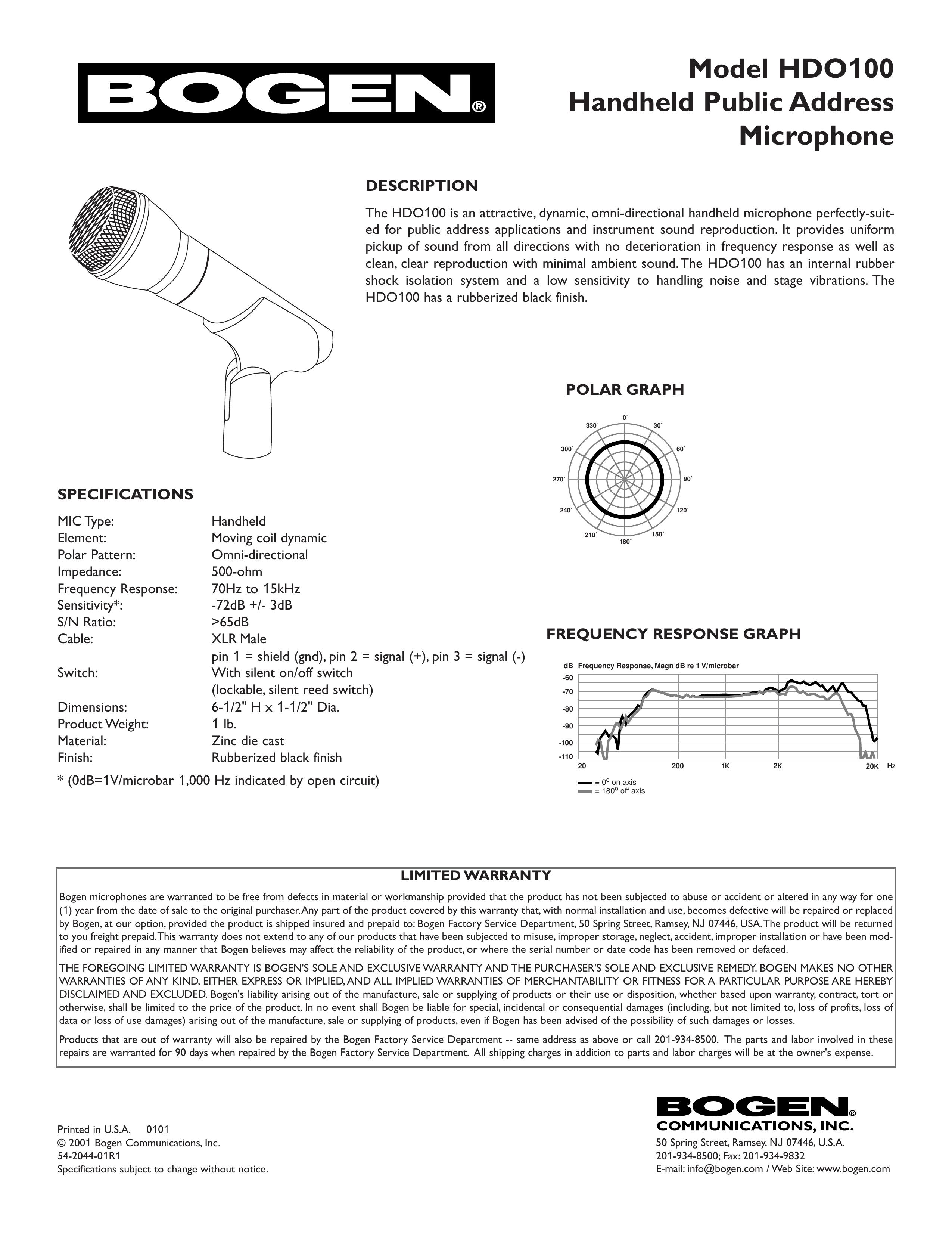 Bogen HDO100 Microphone User Manual