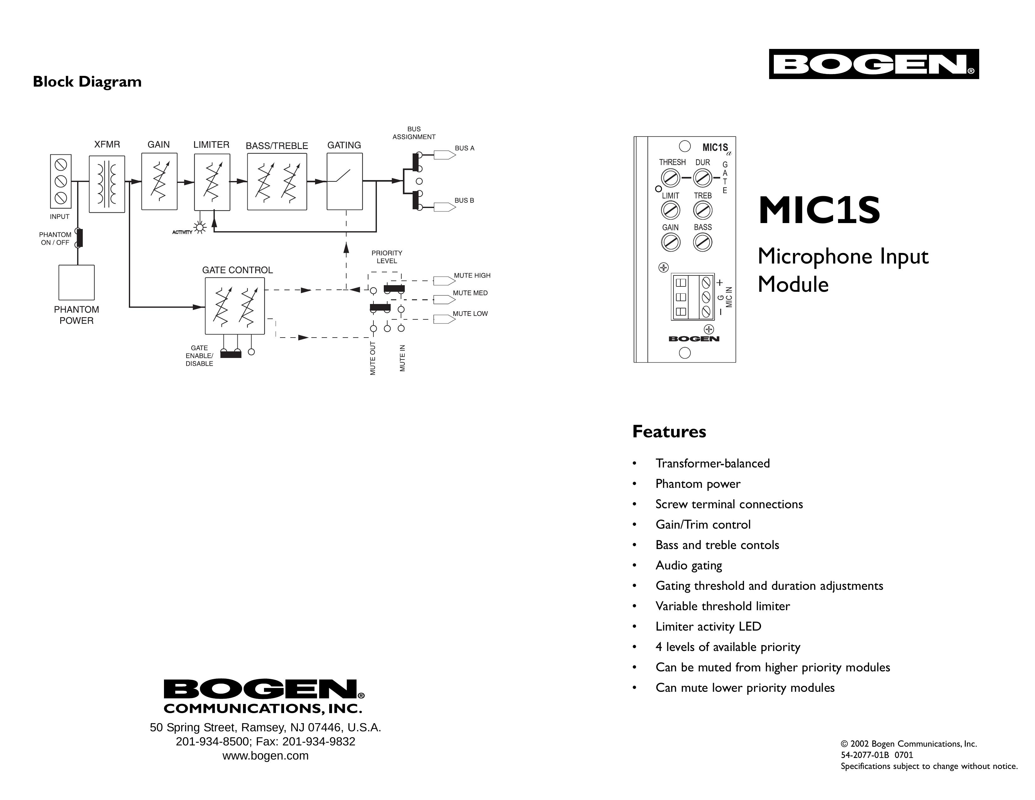 Bogen MIC1S Microphone User Manual