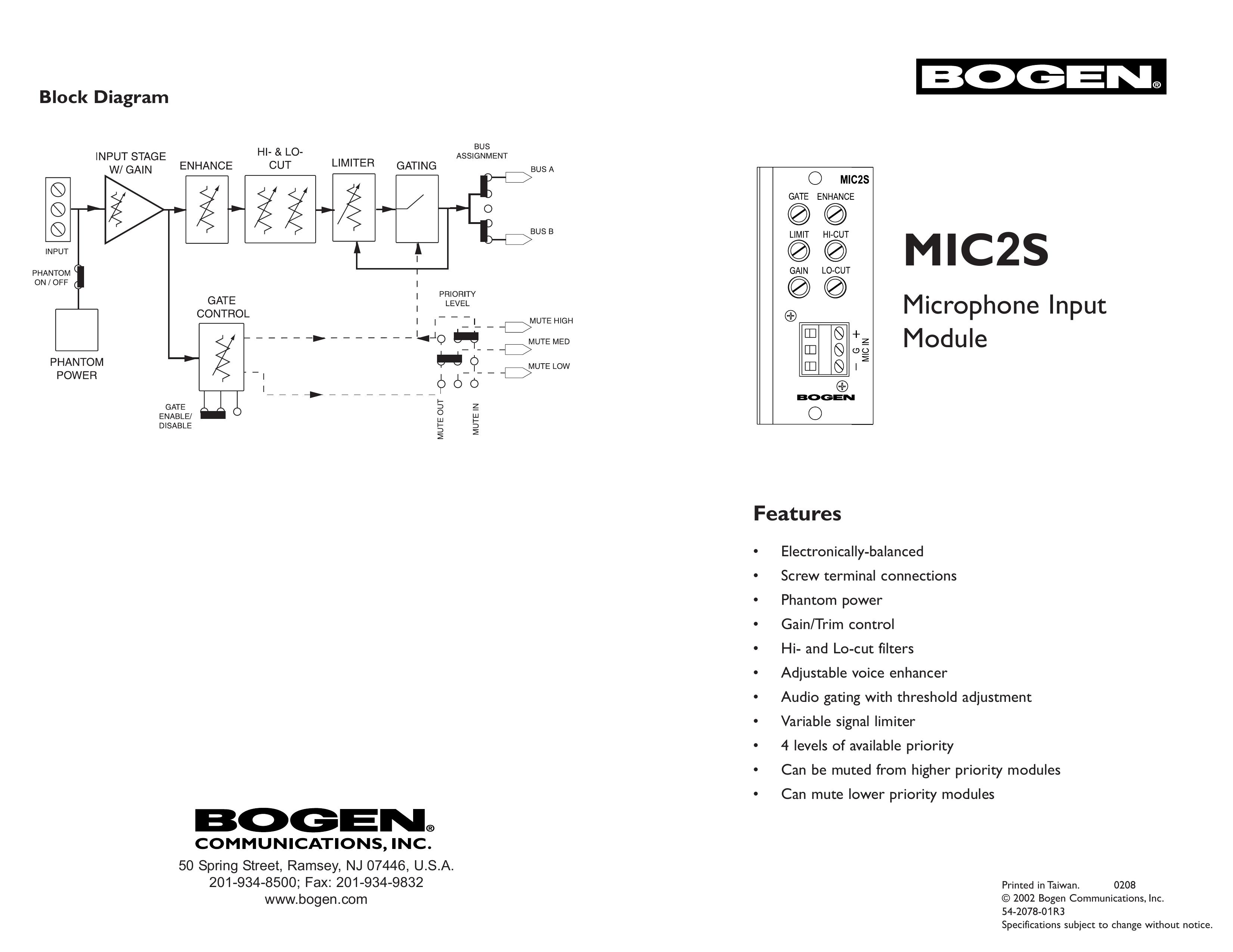 Bogen MIC2S Microphone User Manual