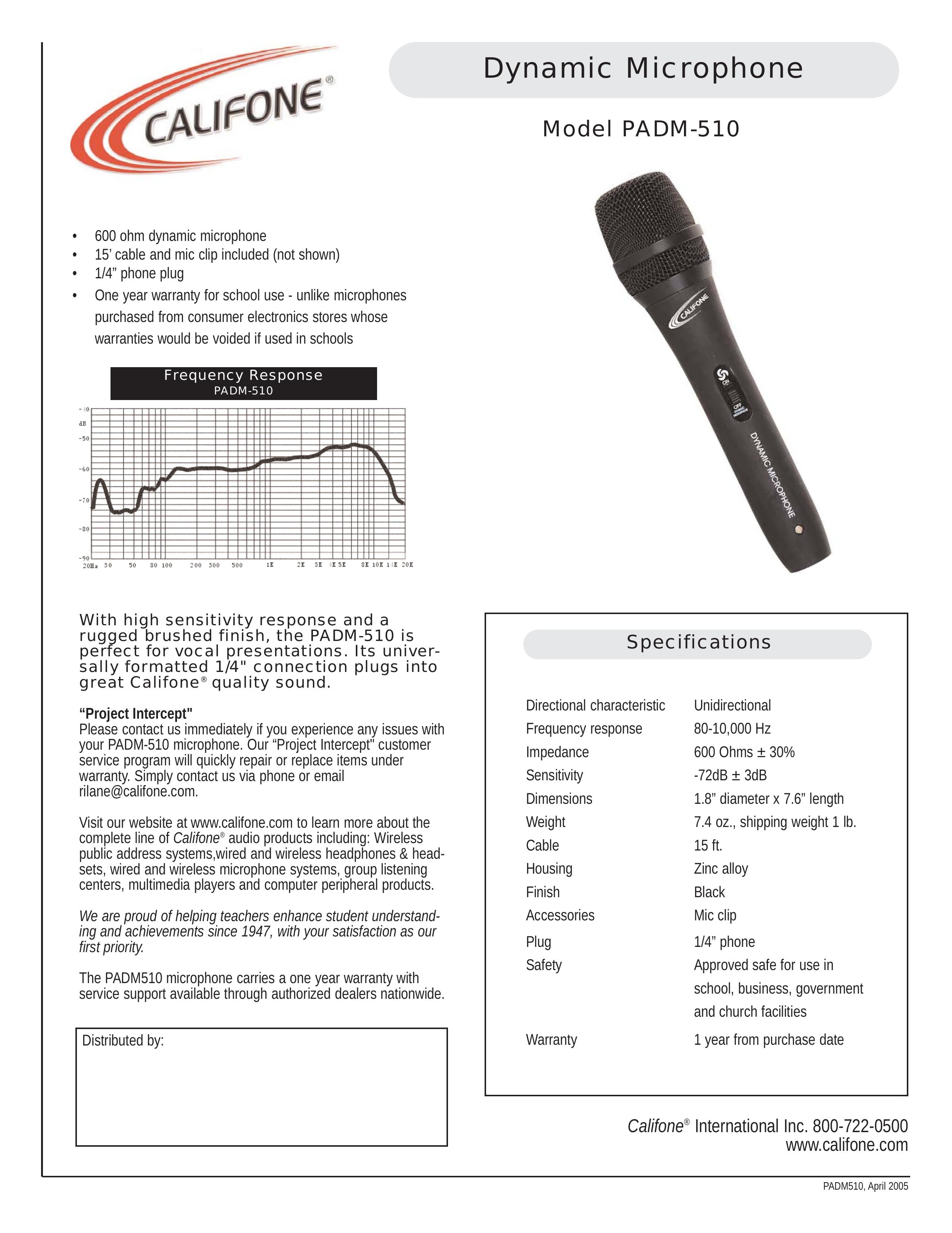 Califone PADM 510 Microphone User Manual
