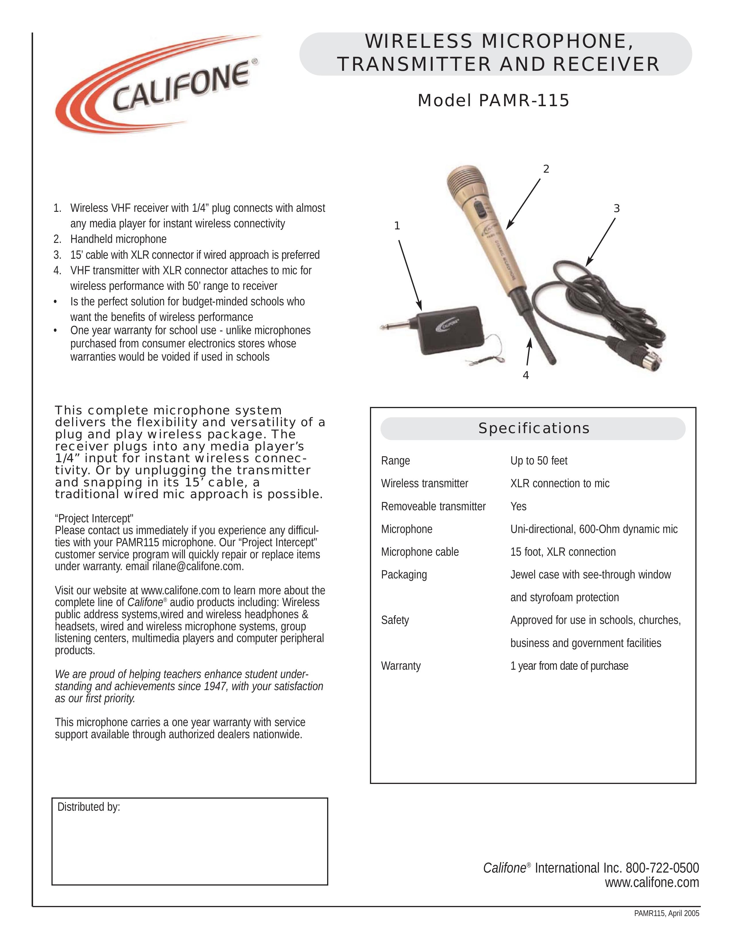 Califone PAMR-115 Microphone User Manual