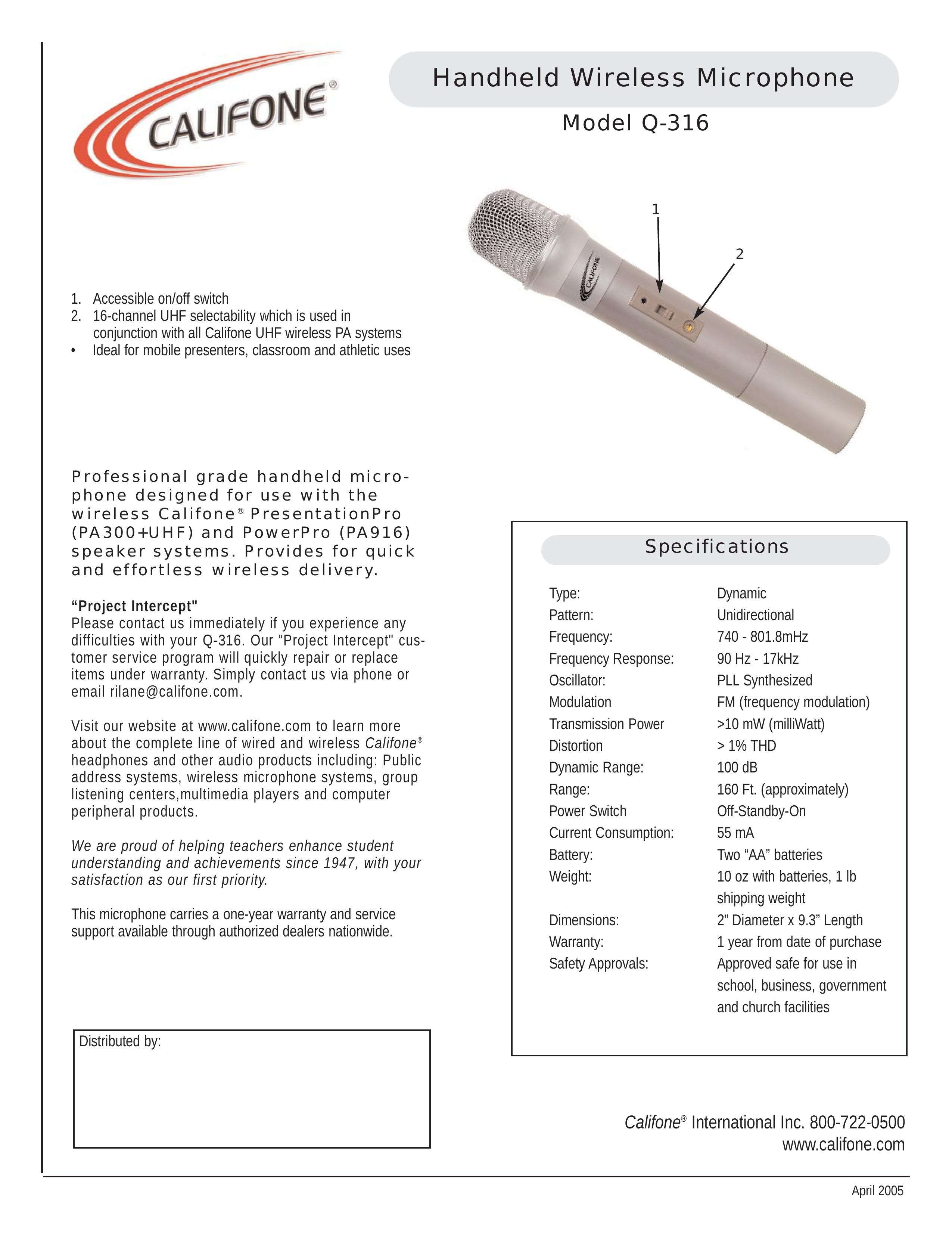 Califone Q-316 Microphone User Manual