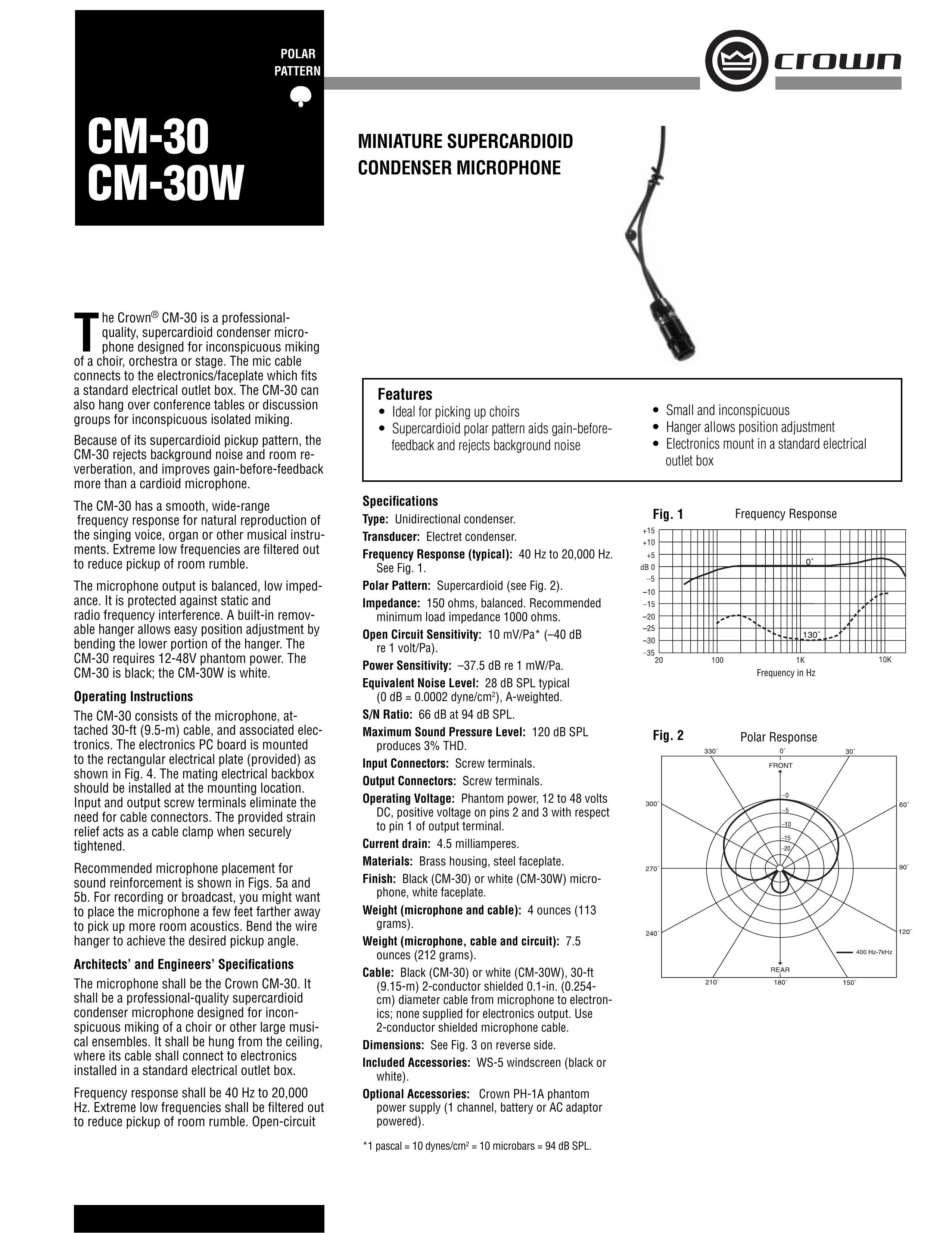 Crown Audio CM-30W Microphone User Manual