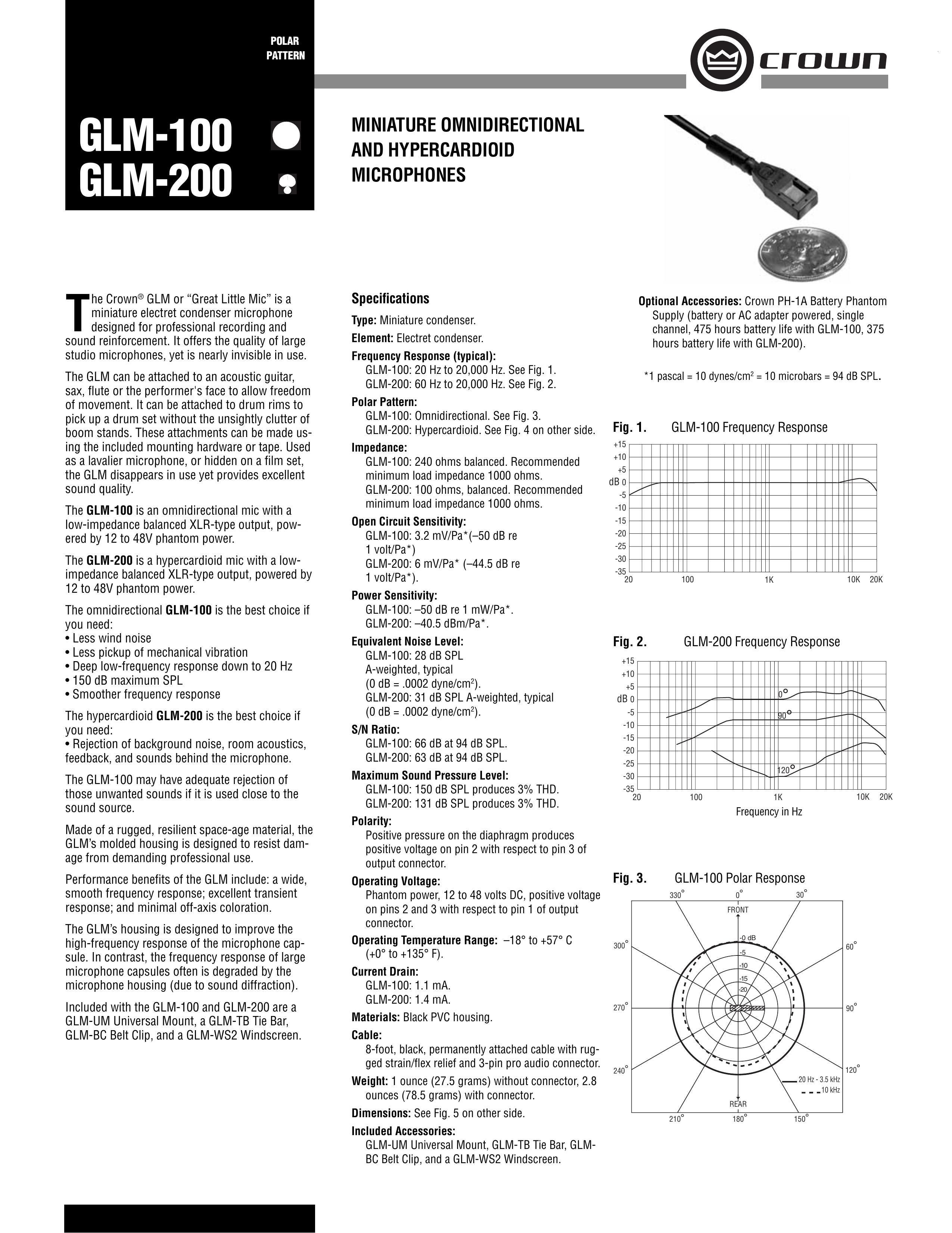 Crown Audio GLM-100 Microphone User Manual