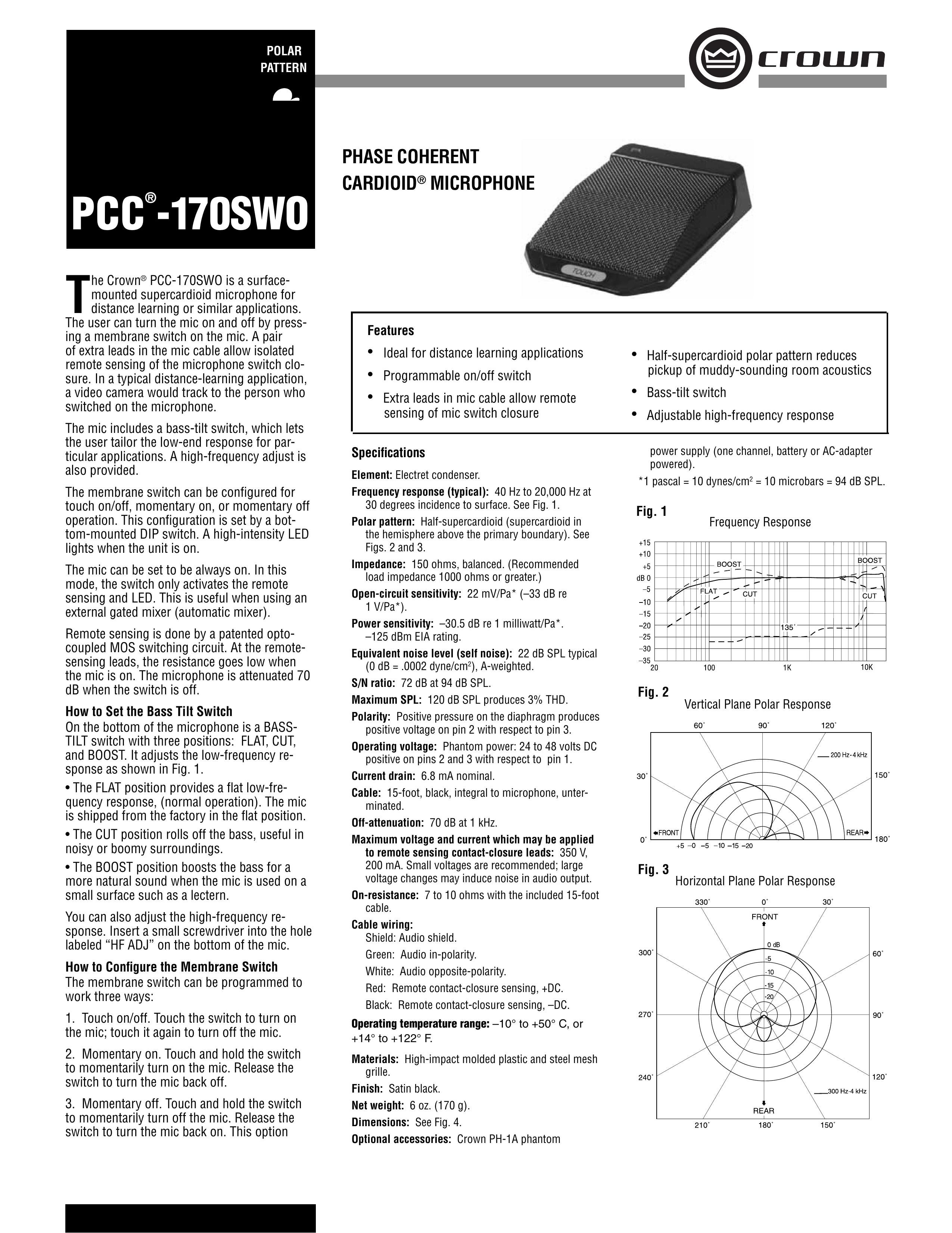 Crown Audio PCC-170SWO Microphone User Manual