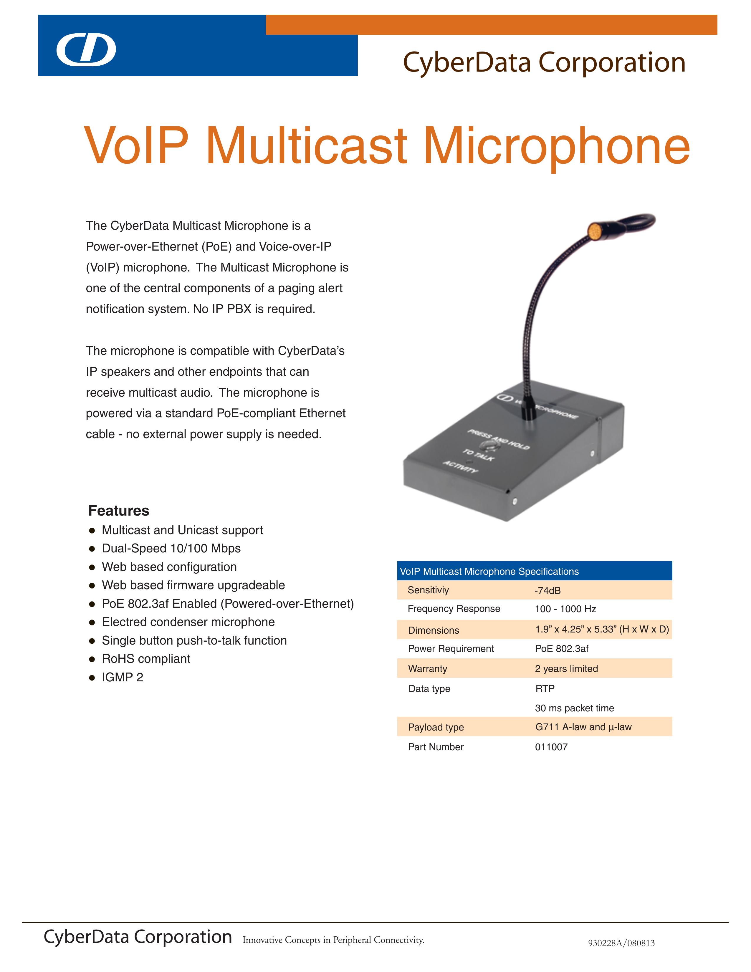 CyberData VoIP Multicast Microphone Microphone User Manual