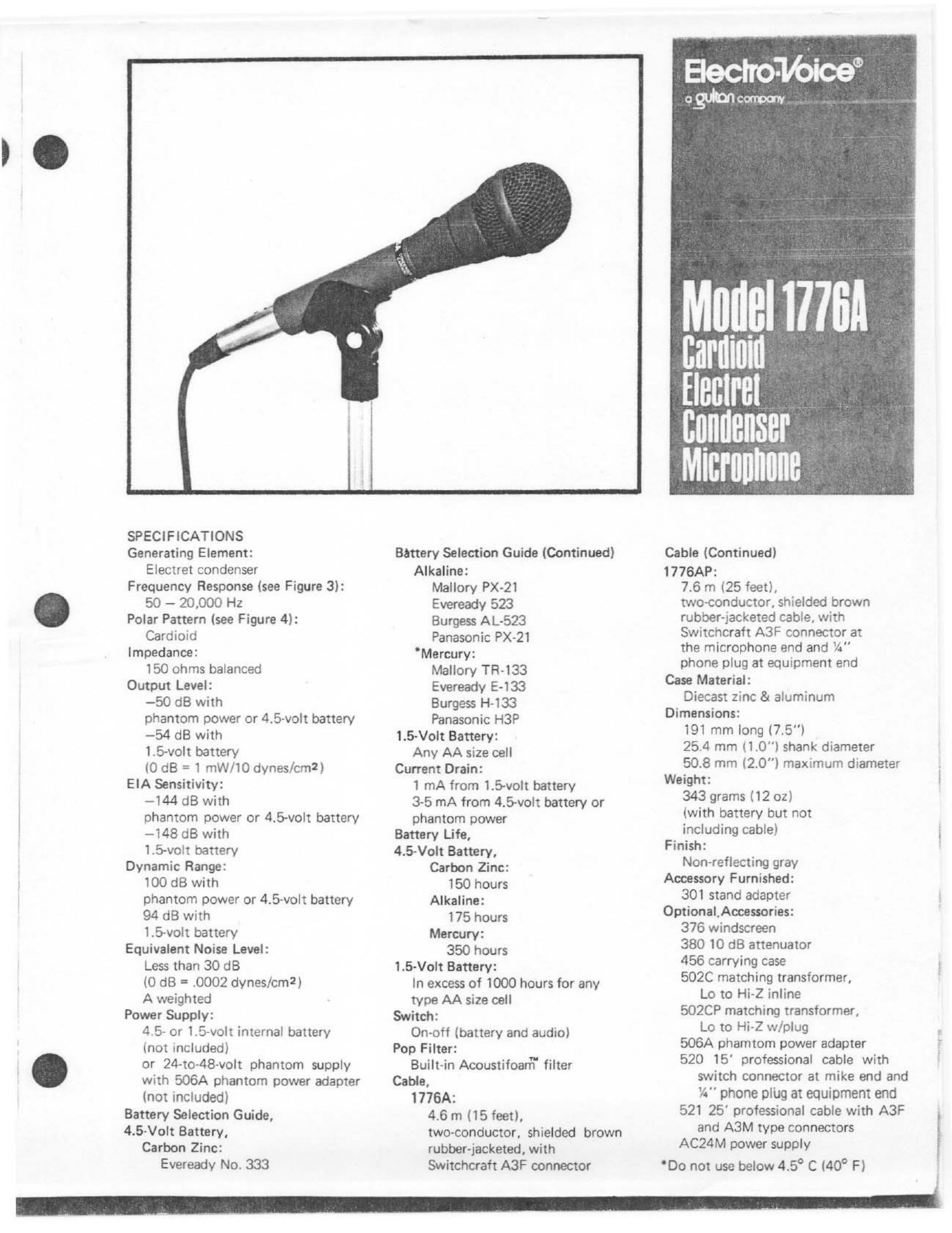 Electro-Voice 1776A Microphone User Manual