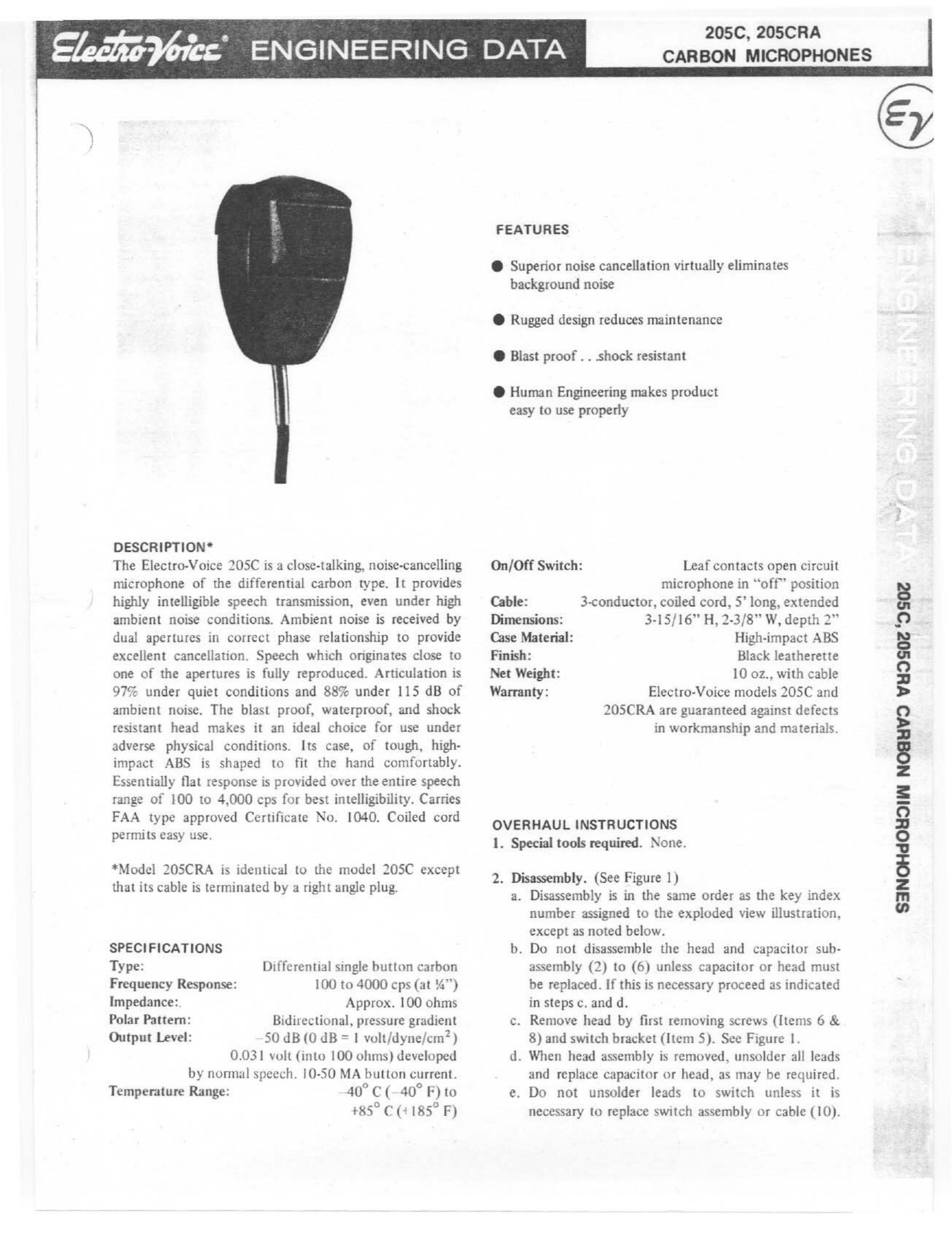 Electro-Voice 205C Microphone User Manual