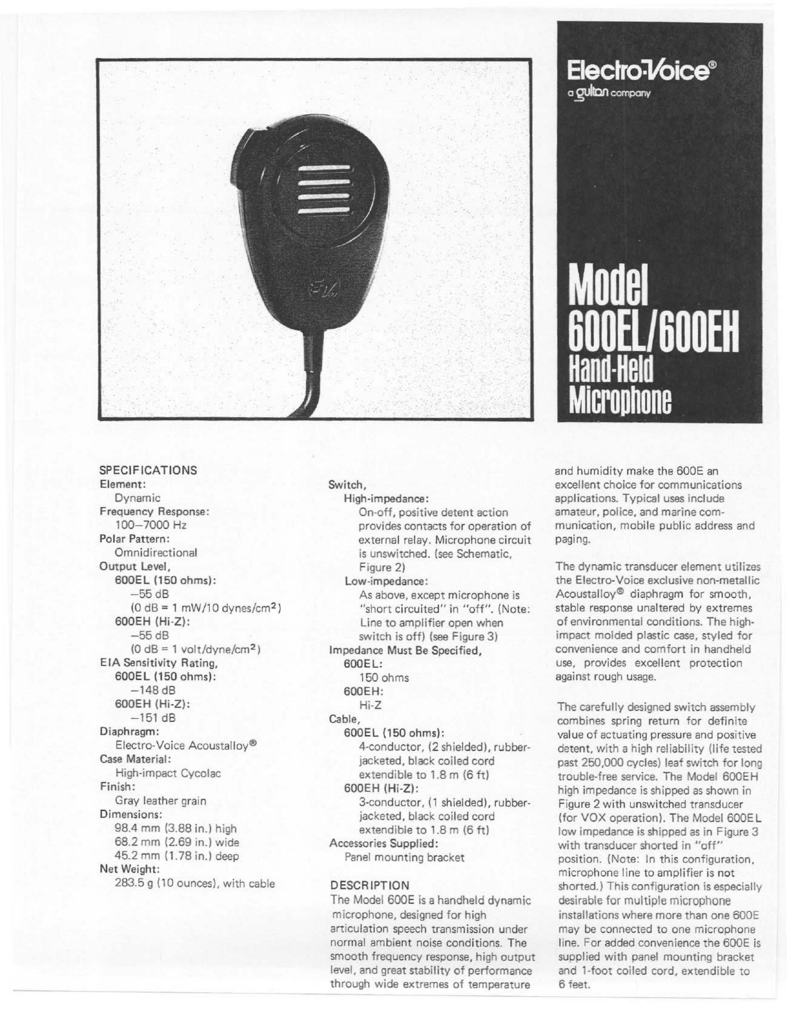 Electro-Voice 600EL Microphone User Manual