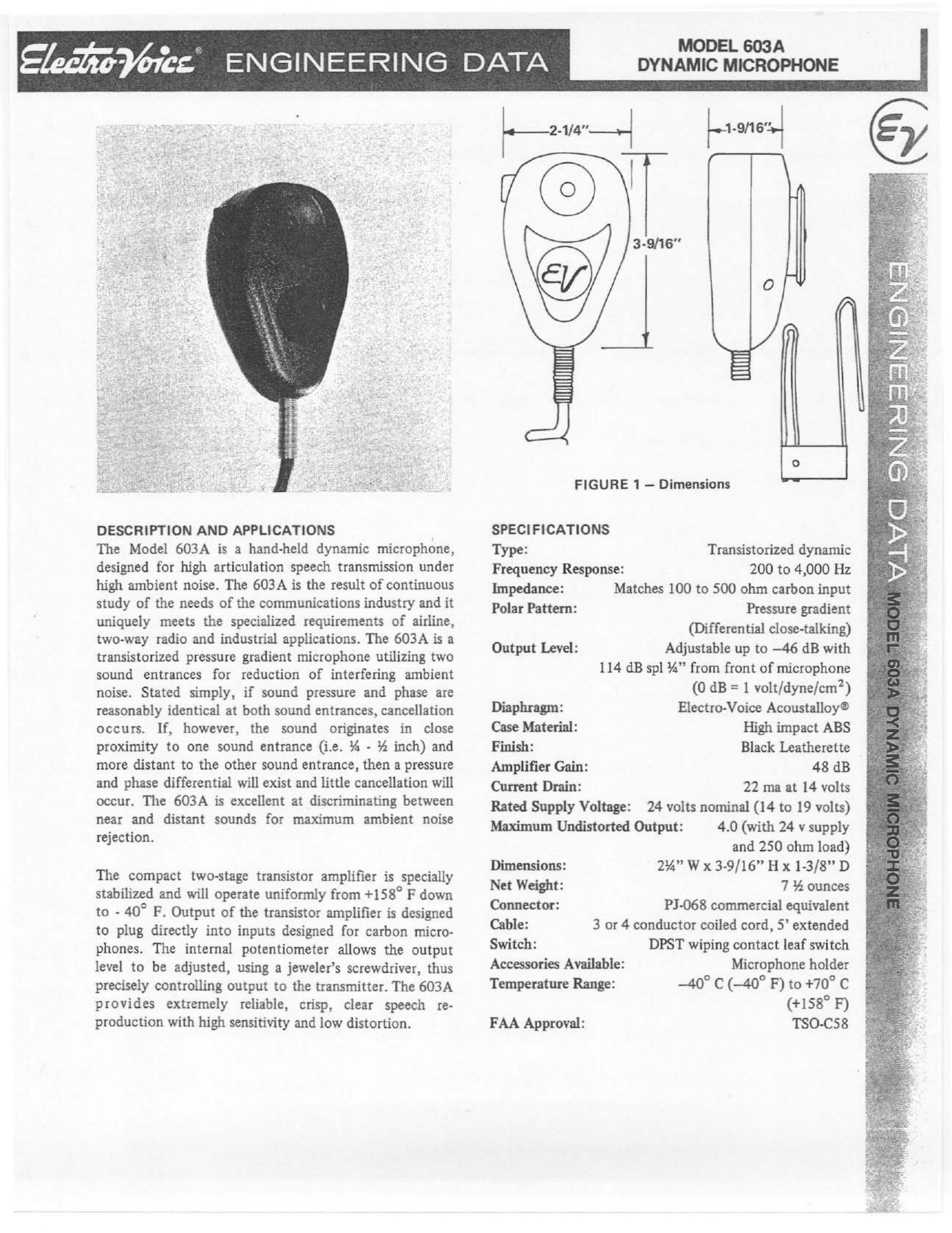 Electro-Voice 603 A Microphone User Manual