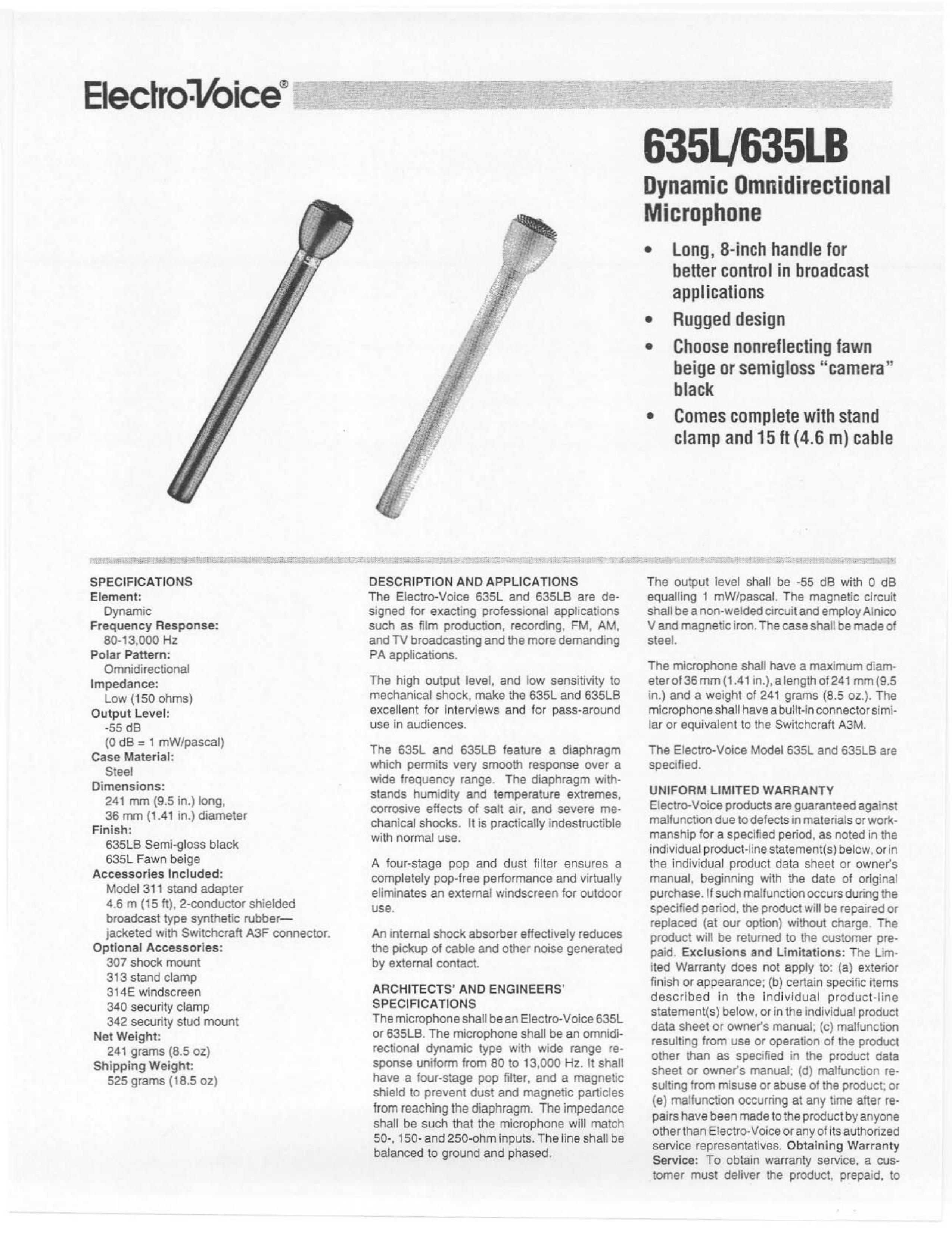 Electro-Voice 635L Microphone User Manual