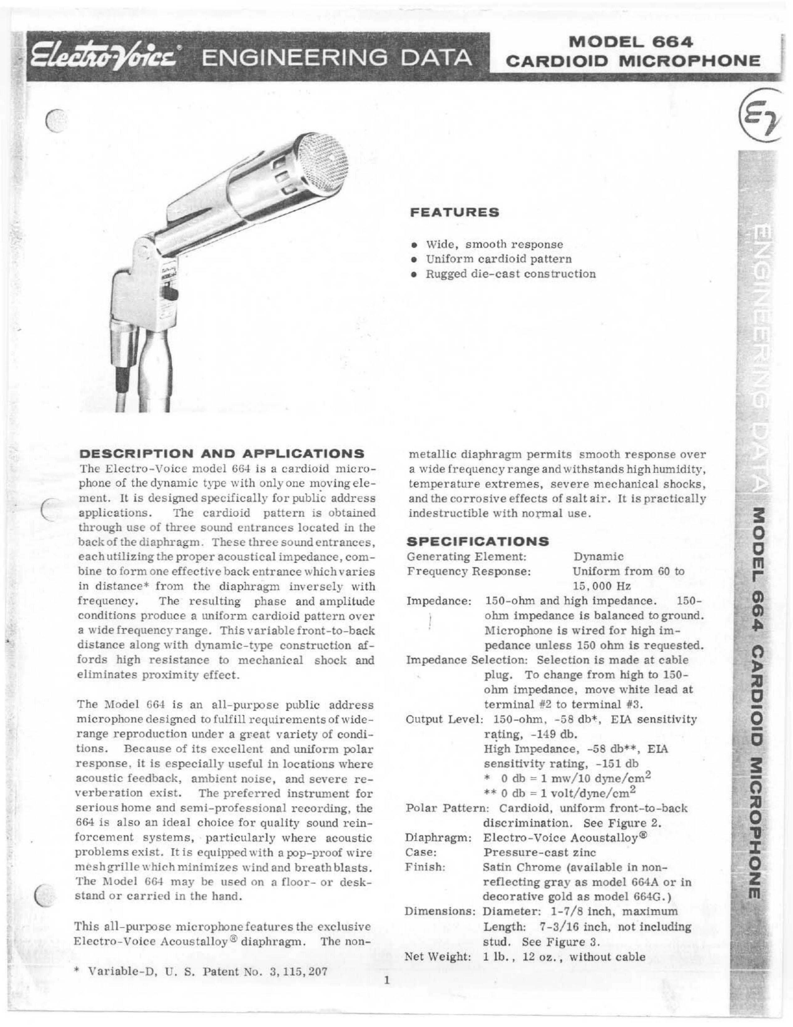 Electro-Voice 664 Microphone User Manual
