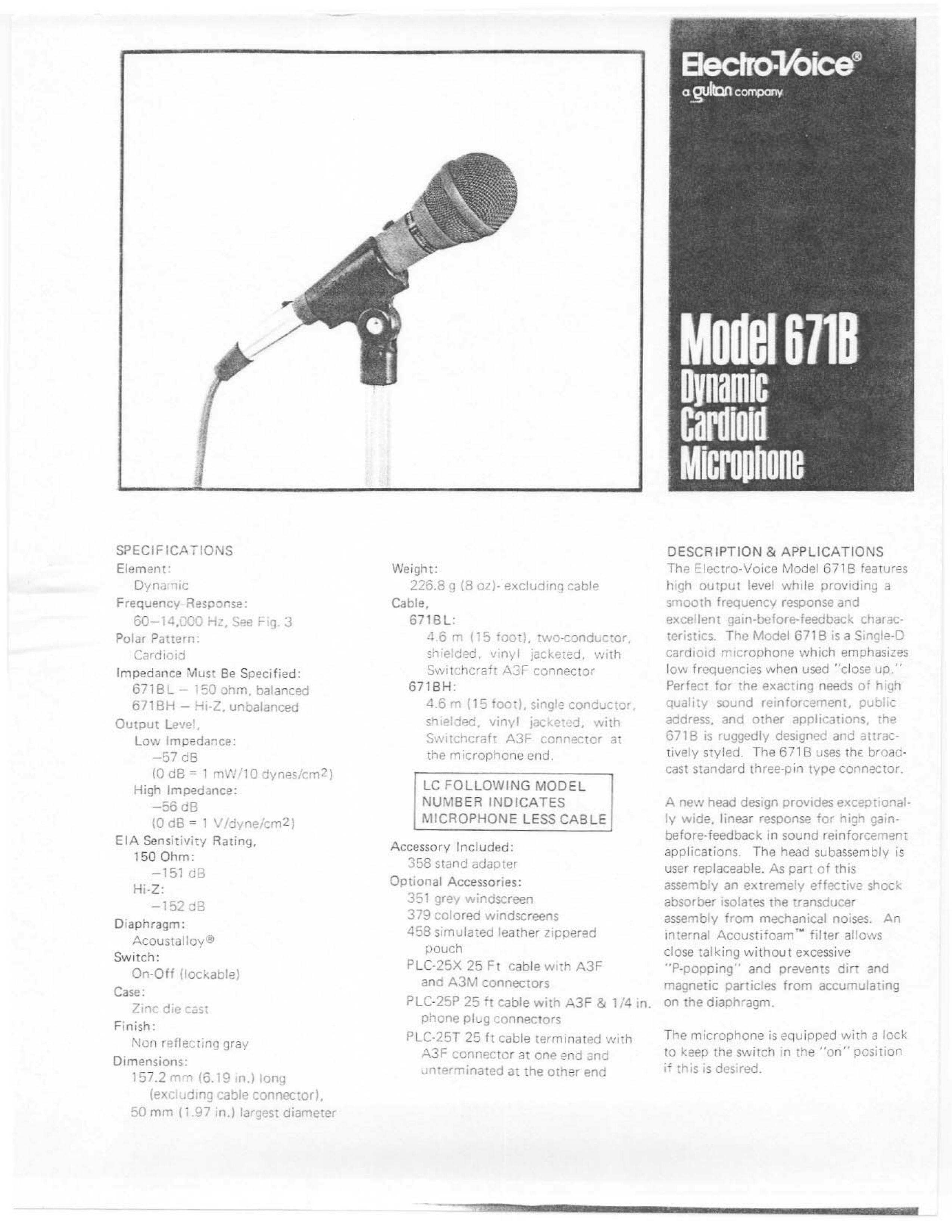 Electro-Voice 671B Microphone User Manual