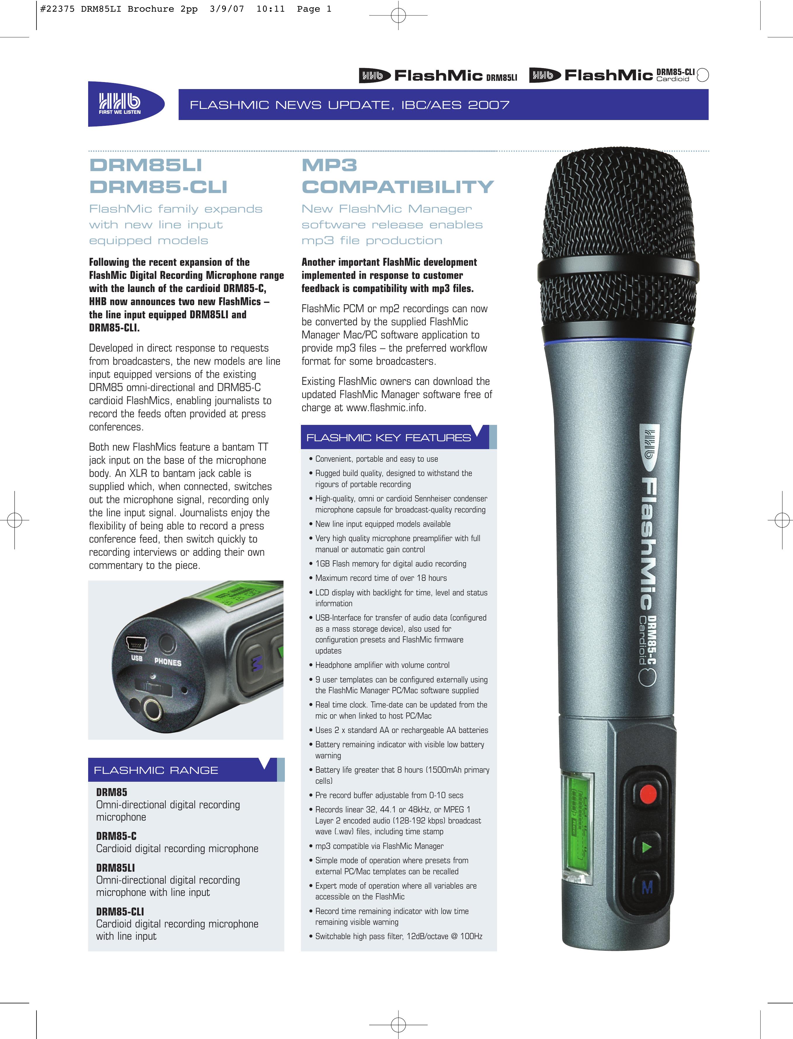 HHB comm DRM85LI Microphone User Manual