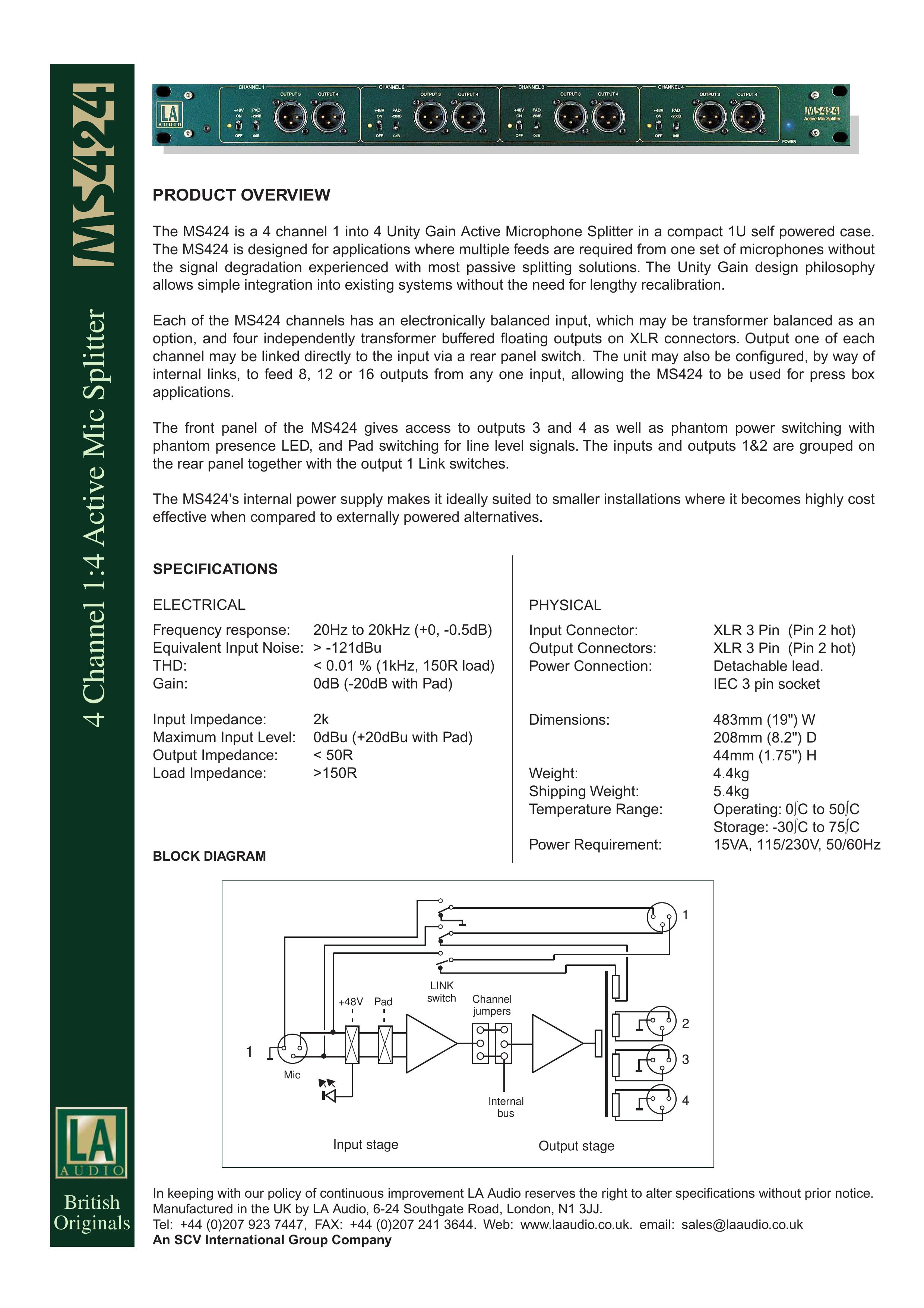 LA Audio Electronic MS424 Microphone User Manual