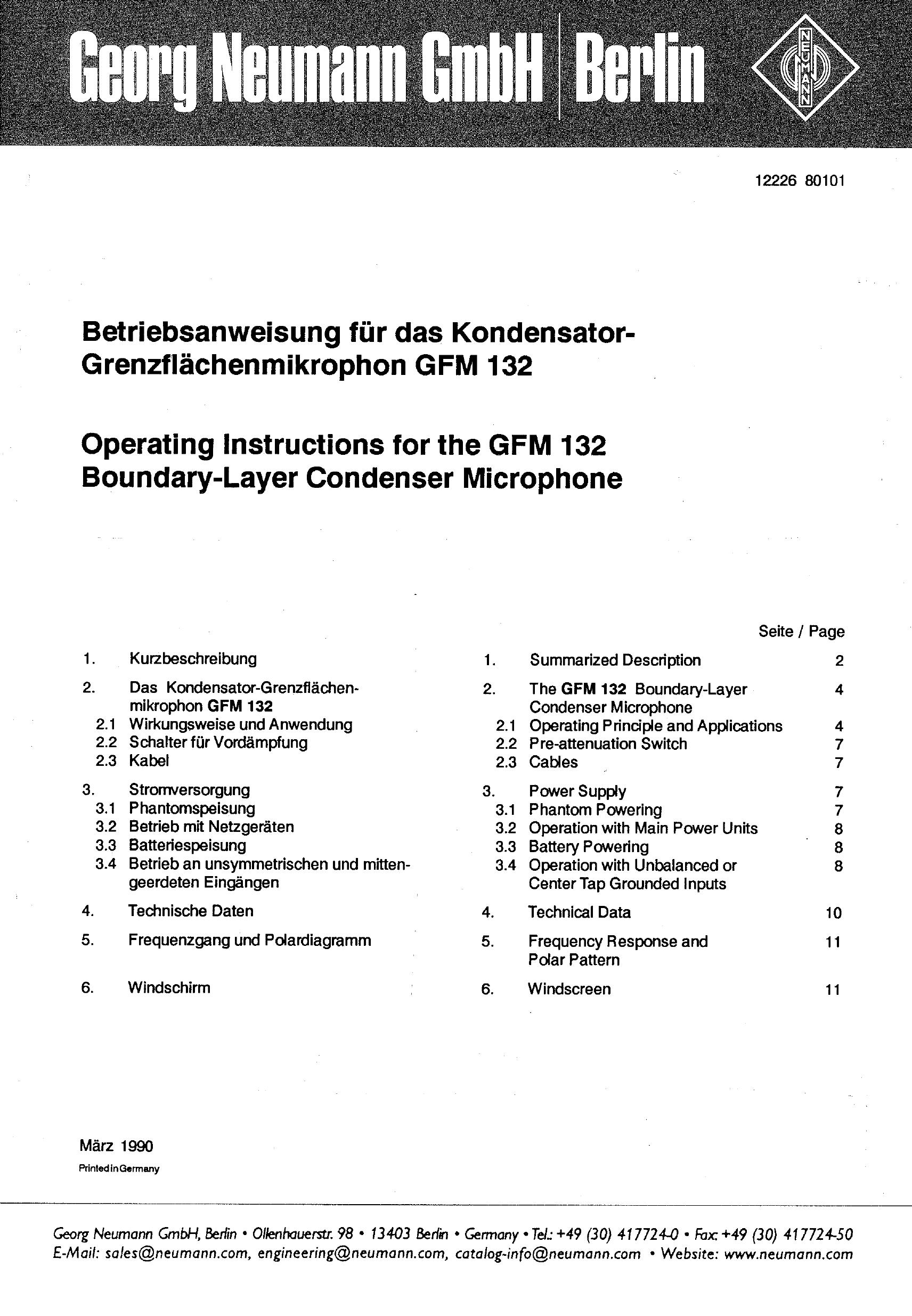 Neumann.Berlin GFM 132 Microphone User Manual