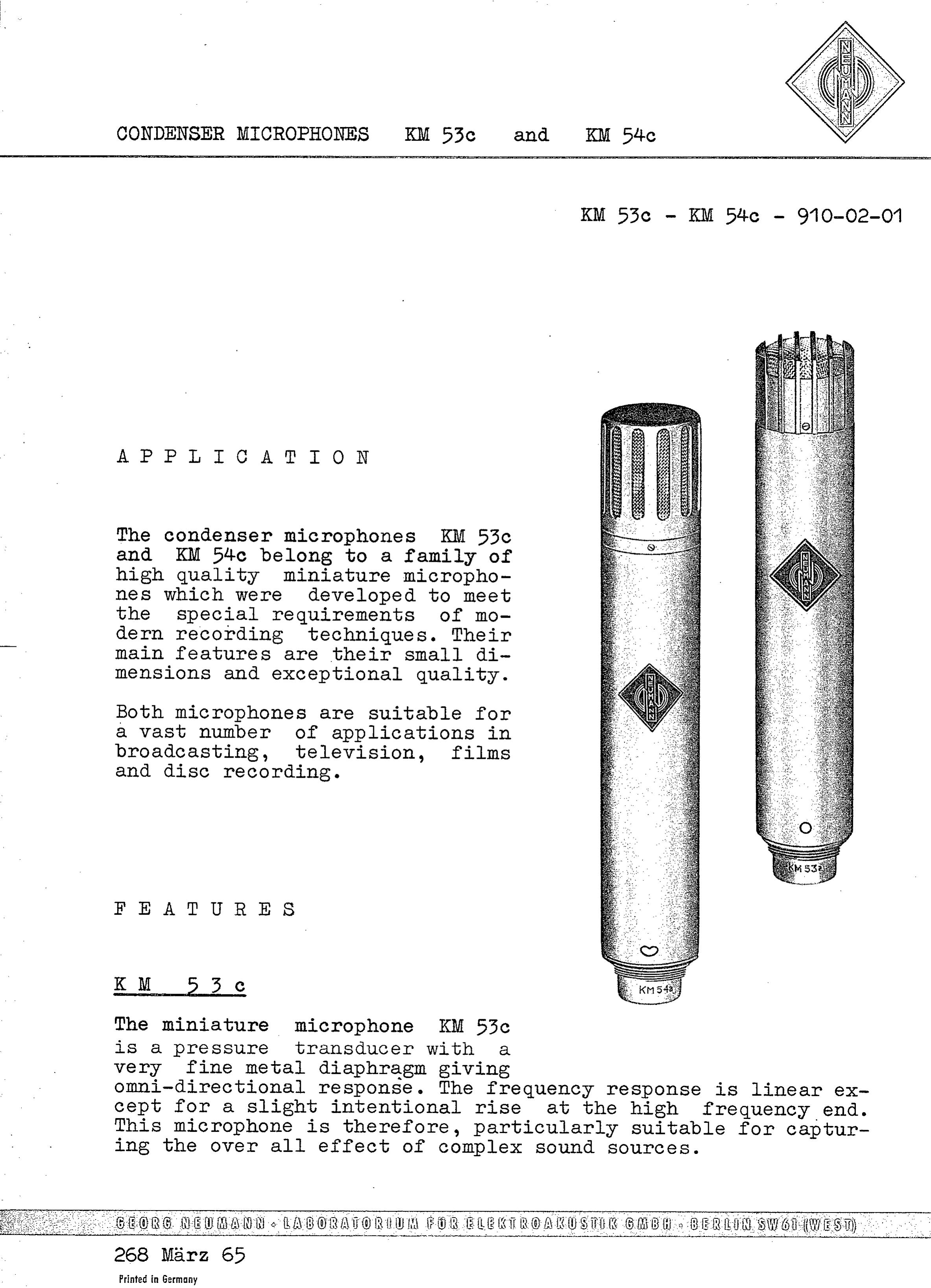 Neumann.Berlin KM 54c Microphone User Manual