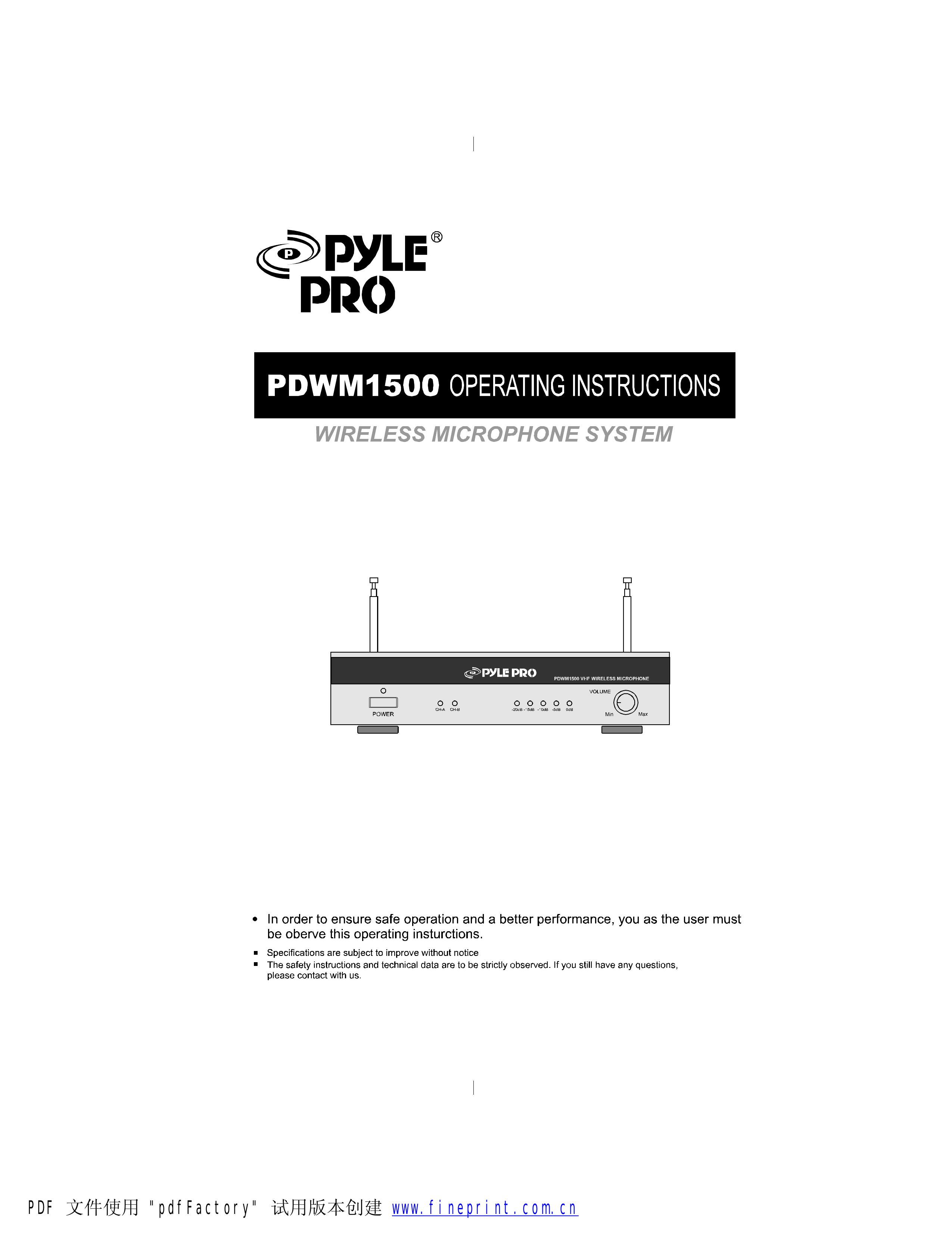 PYLE Audio PDWM1500 Microphone User Manual